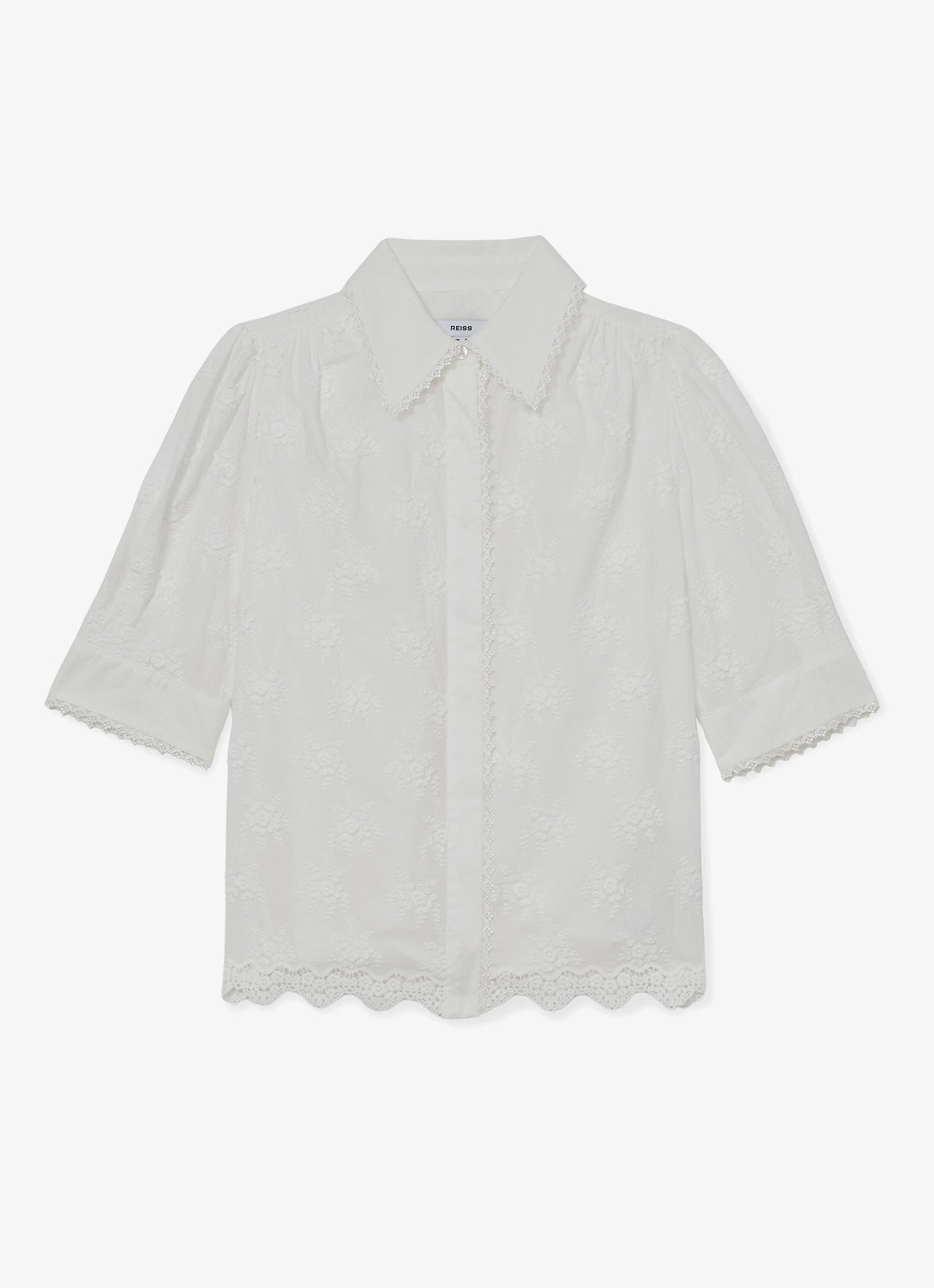 Reiss Edwina blouse met bloemborduring - voorkant wit