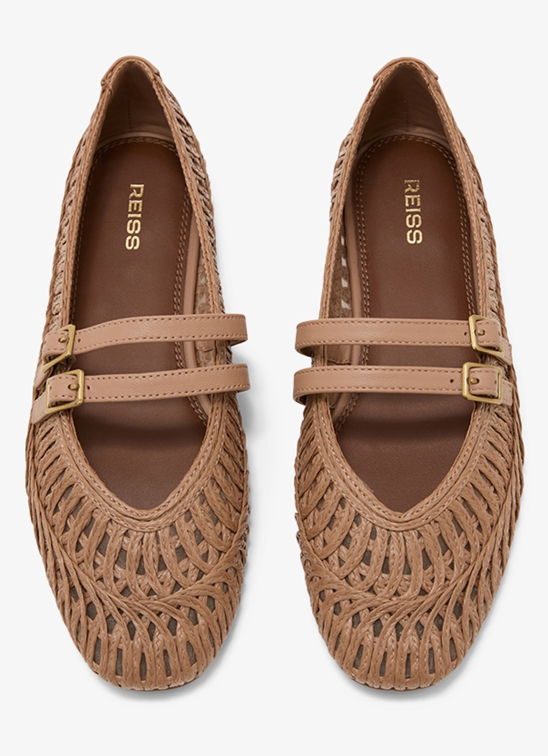 Reiss Eizabeth ballerina met gevlochten detail - voorkant 5 lichtbruin