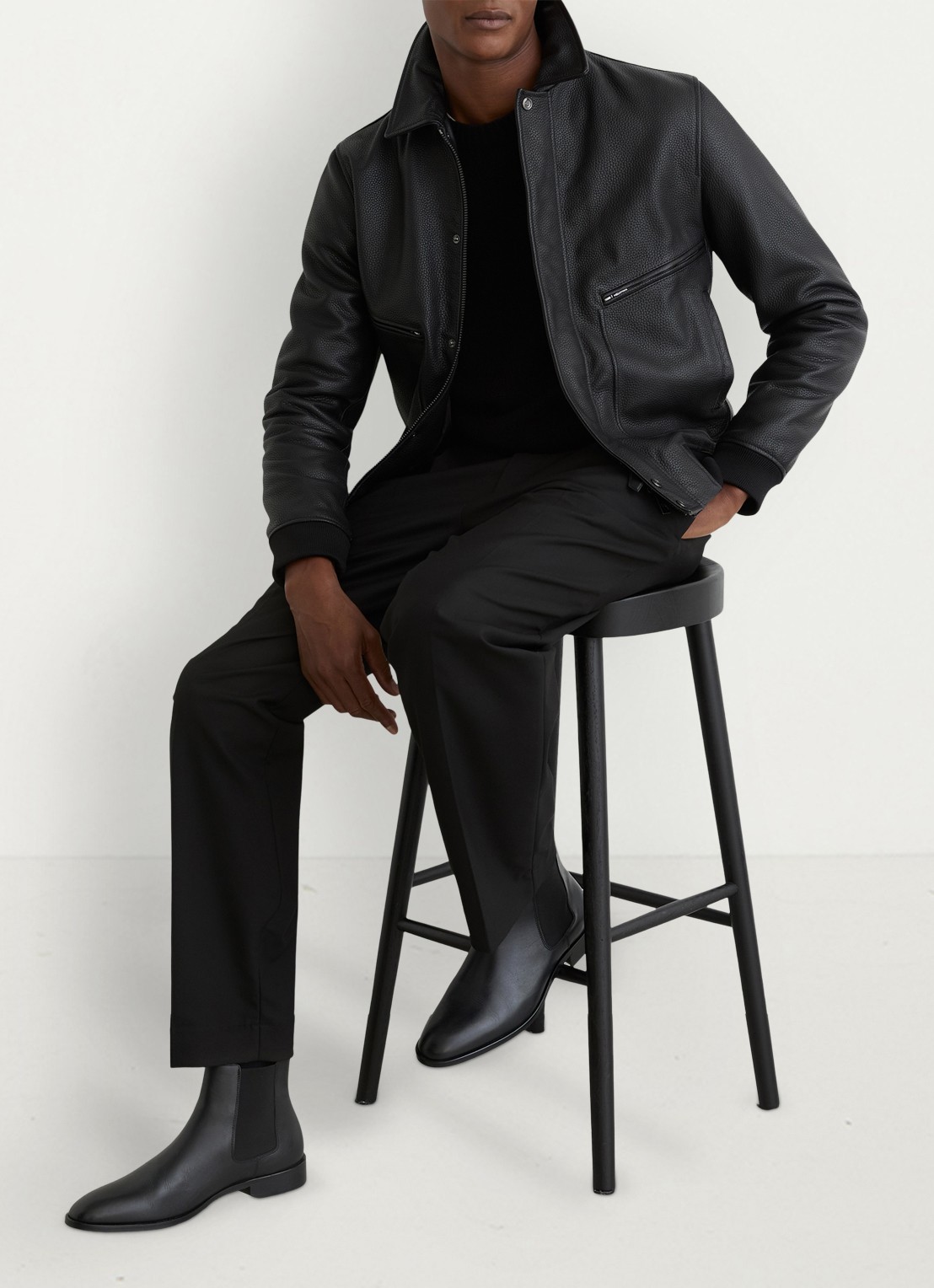 Reiss Elba chelsea boot van leer - voorkant 3 black / zwart