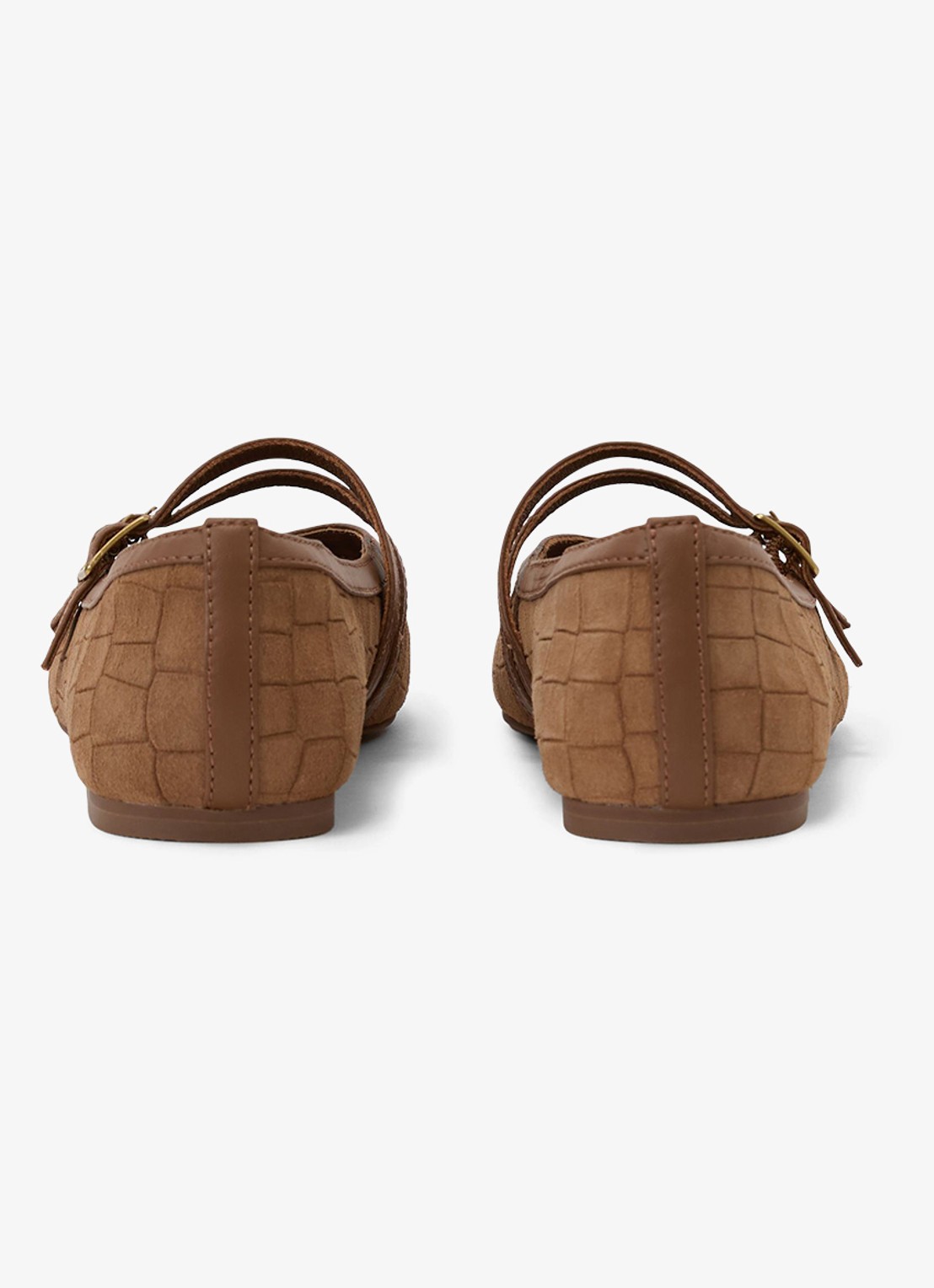 Reiss Eliza ballerina van suède met crocostructuur en gespdetail - achterkant 2 tan / beige