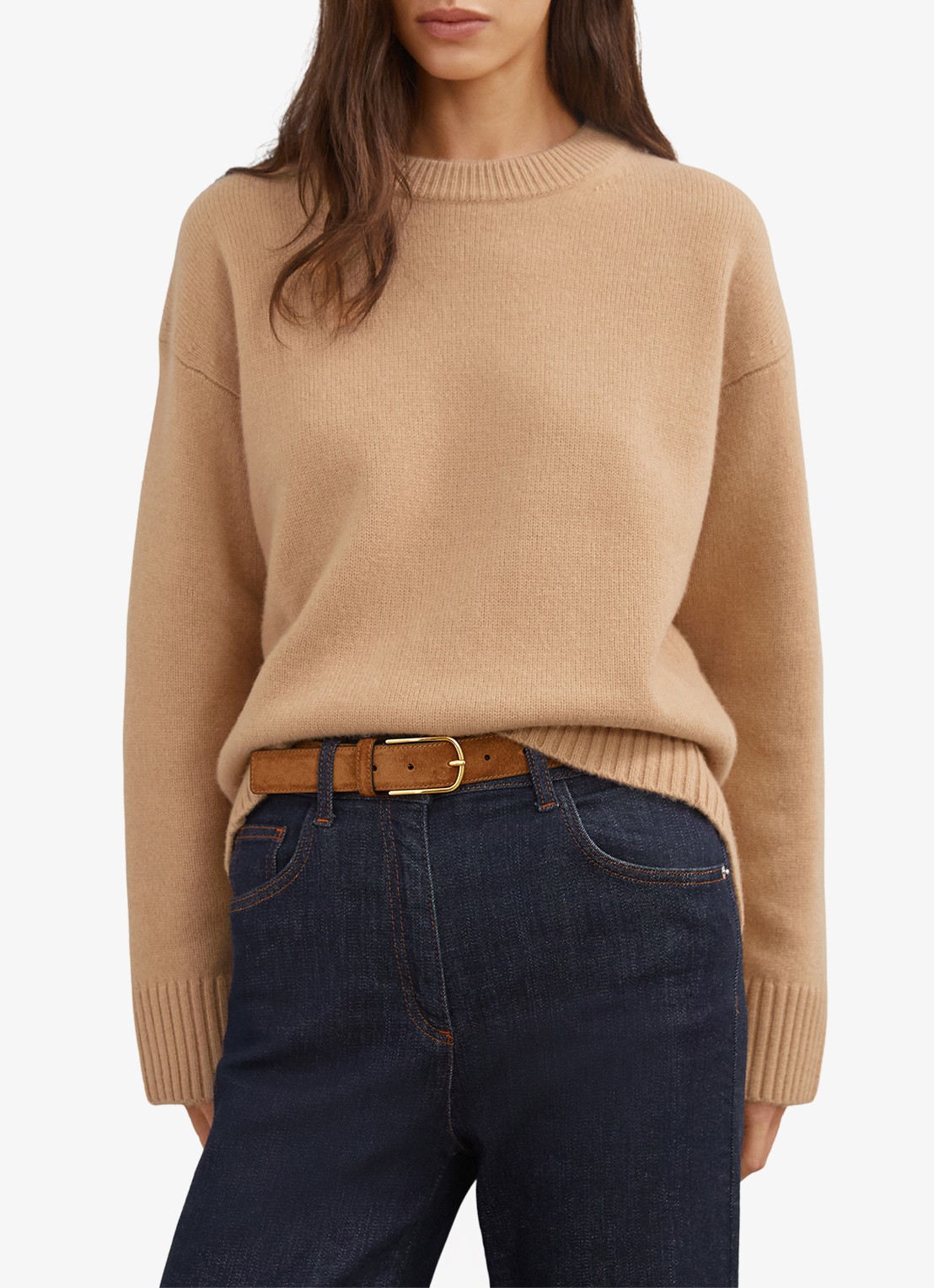 Reiss Ella fijngebreide trui in wolblend - detail camel