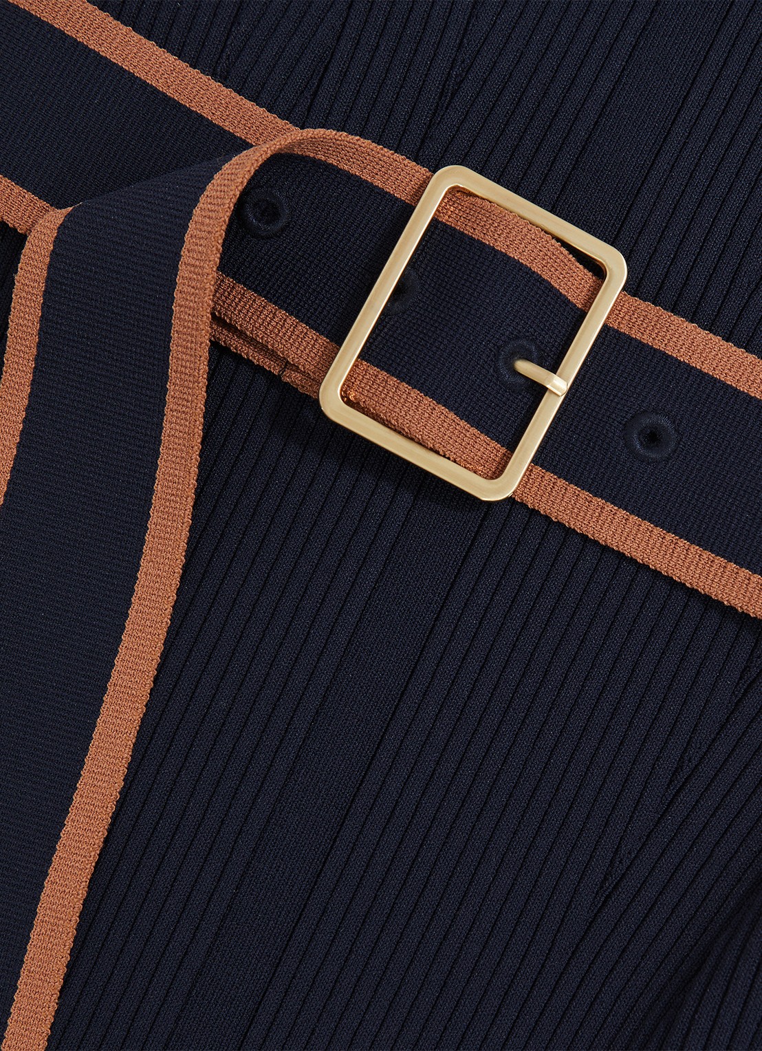 Reiss Ella ribgebreide midi jurk met ceintuur - detail 4 donkerblauw