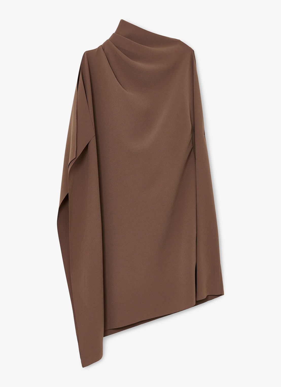 Reiss Ellery one-shoulder mini jurk van crêpe  - voorkant bruin