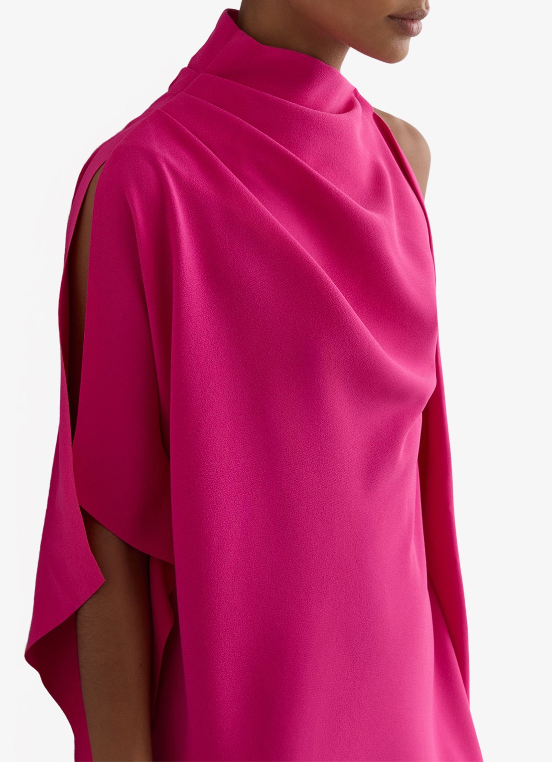 Reiss Ellery one-shoulder mini jurk van crêpe  - detail 2 donkerroze