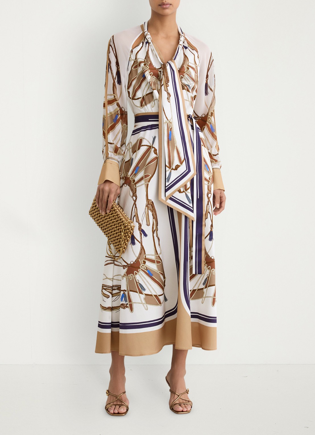 Reiss Ellie midi tuniekjurk met sjaalkraag - detail 4 lichtbruin