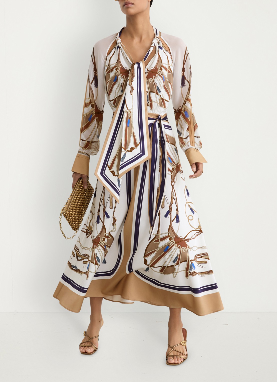 Reiss Ellie midi tuniekjurk met sjaalkraag - detail 7 lichtbruin
