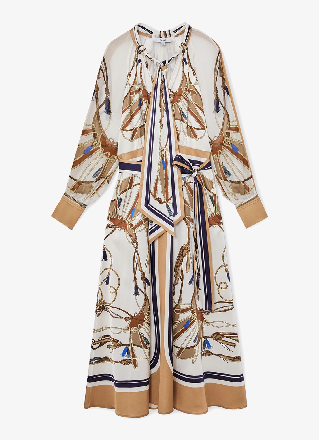 Reiss Ellie midi tuniekjurk met sjaalkraag - voorkant 2 lichtbruin