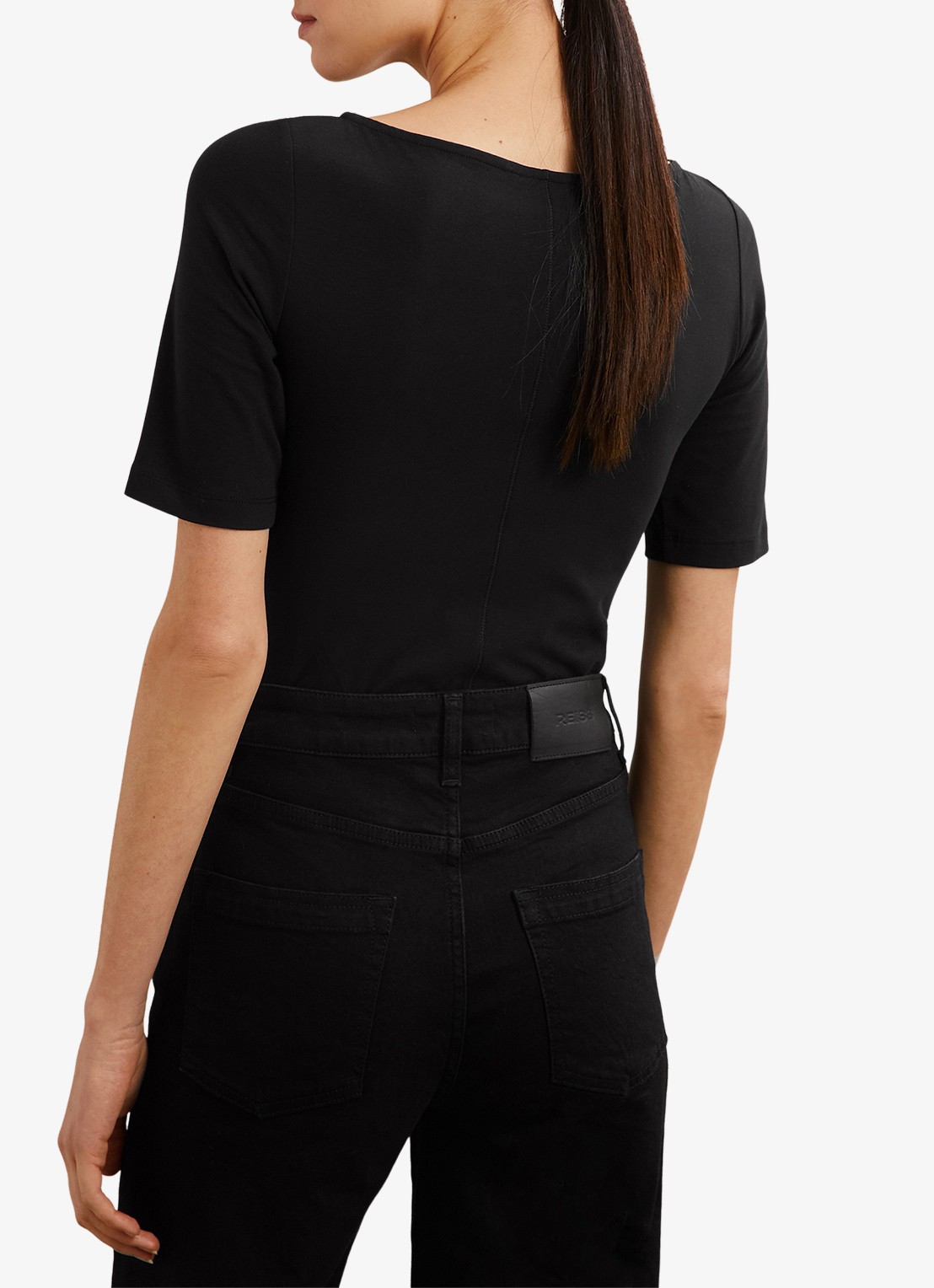 Reiss Ellie T-shirt met boothals - achterkant 6 black / zwart