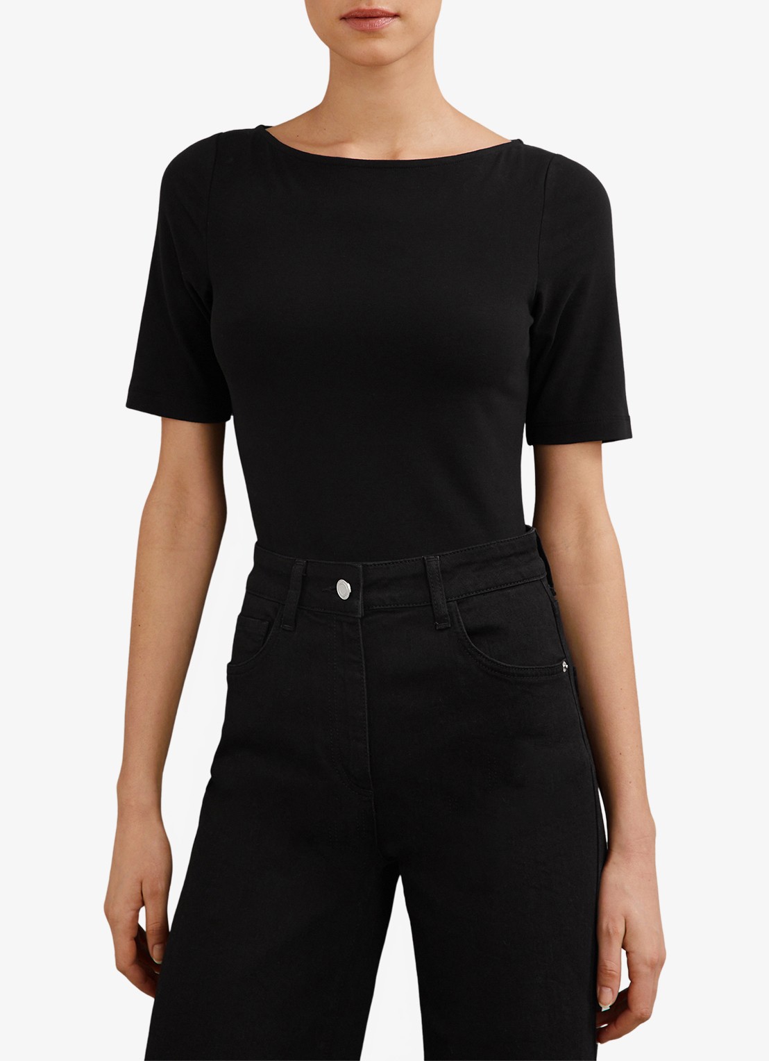 Reiss Ellie T-shirt met boothals - detail black / zwart