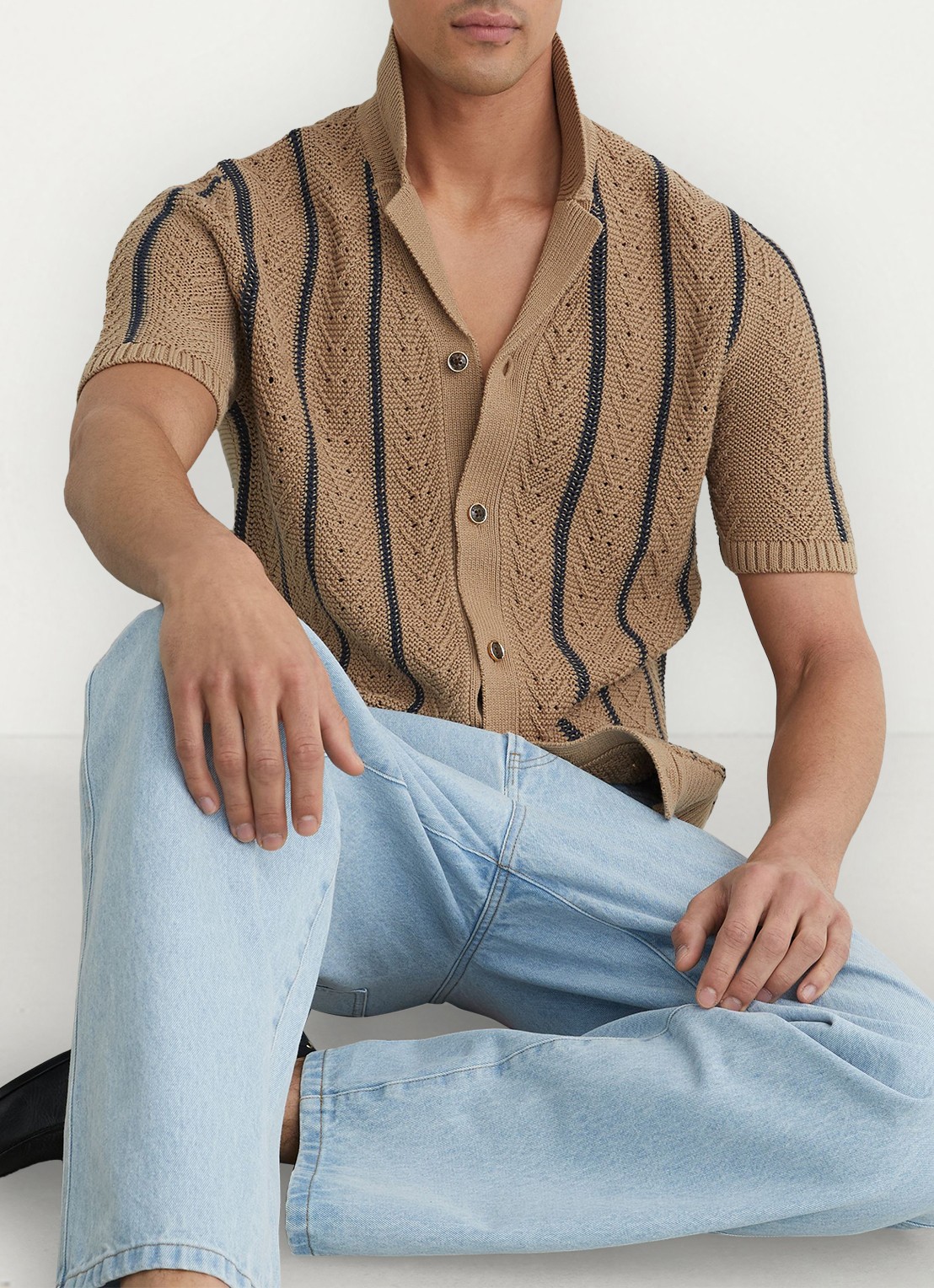 Reiss Ellingham grofgebreide trui in katoenblend - detail 4 camel