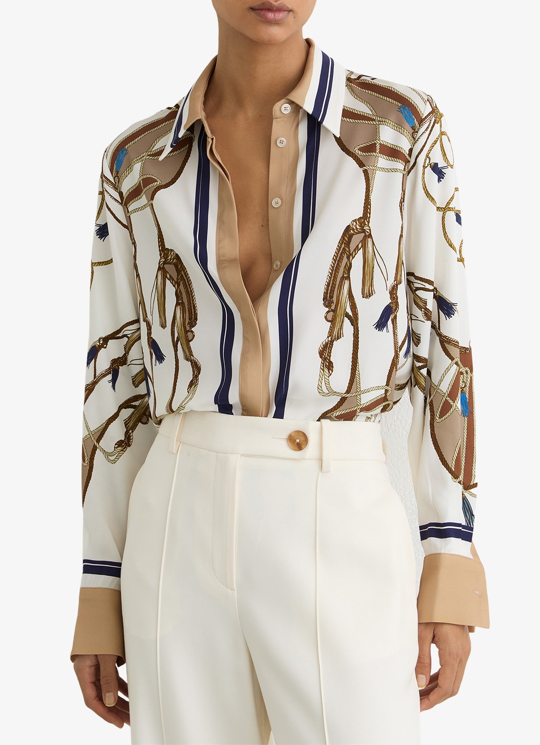 Reiss Ellis blouse met grafische print  - detail 4 beige