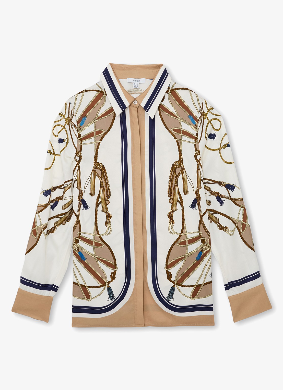 Reiss Ellis blouse met grafische print  - voorkant beige