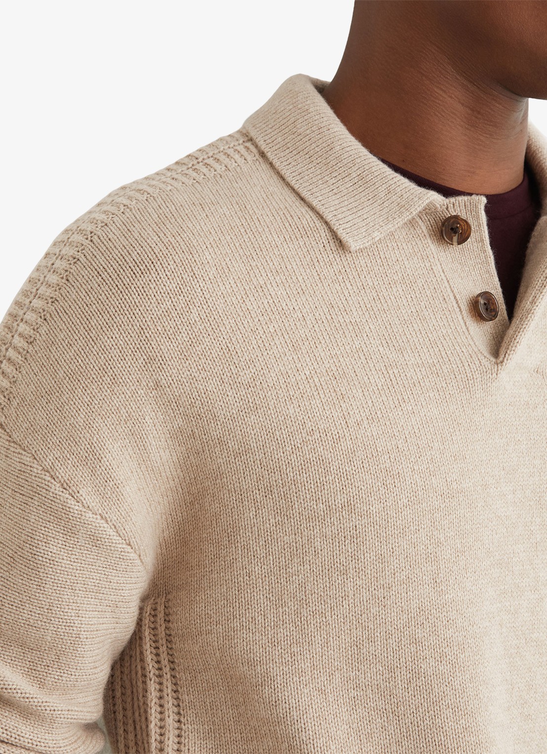 Reiss Elm fijngbreide trui in wolblend met polokraag  - detail 4 beige