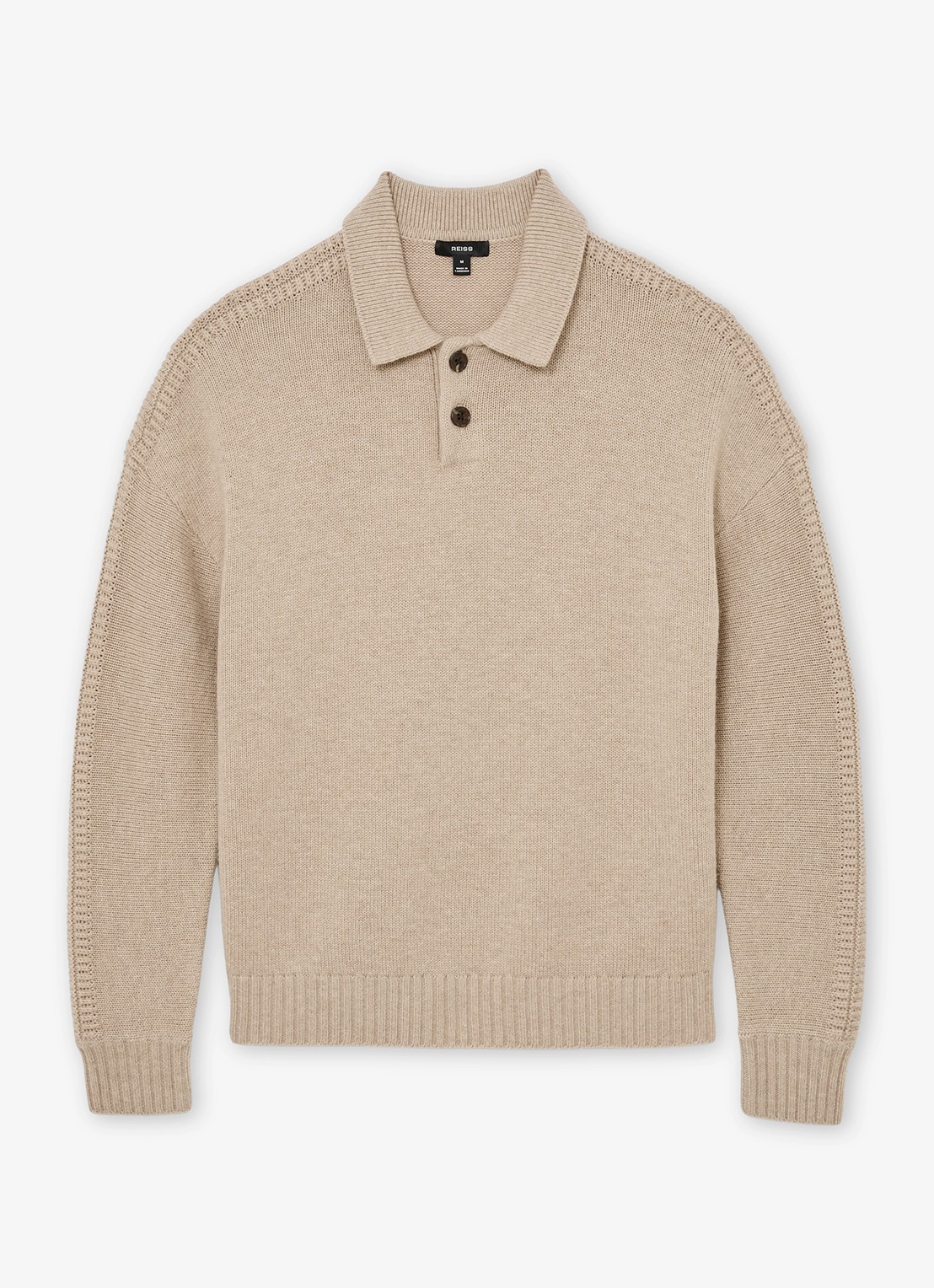 Reiss Elm fijngbreide trui in wolblend met polokraag  - voorkant beige