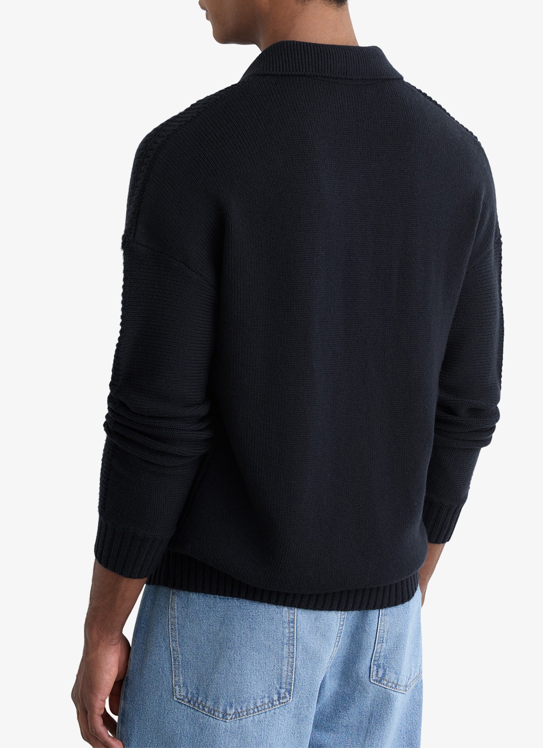 Reiss Elm fijngbreide trui in wolblend met polokraag  - achterkant donkerblauw
