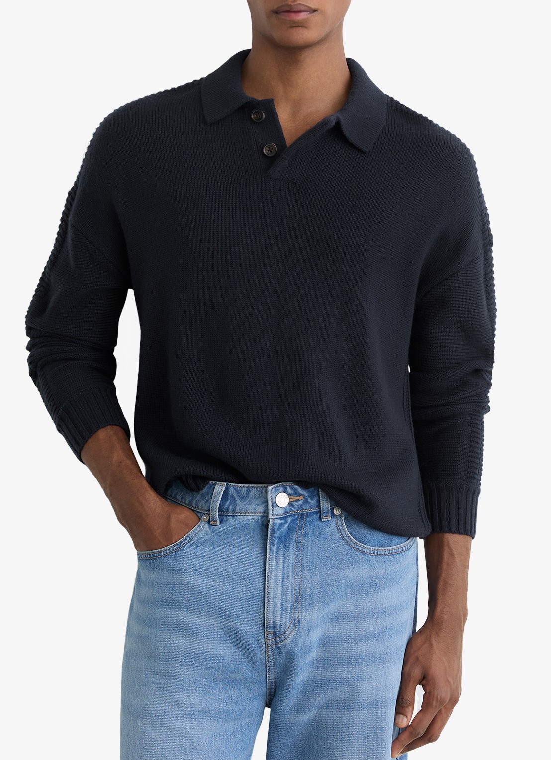 Reiss Elm fijngbreide trui in wolblend met polokraag  - detail 4 donkerblauw