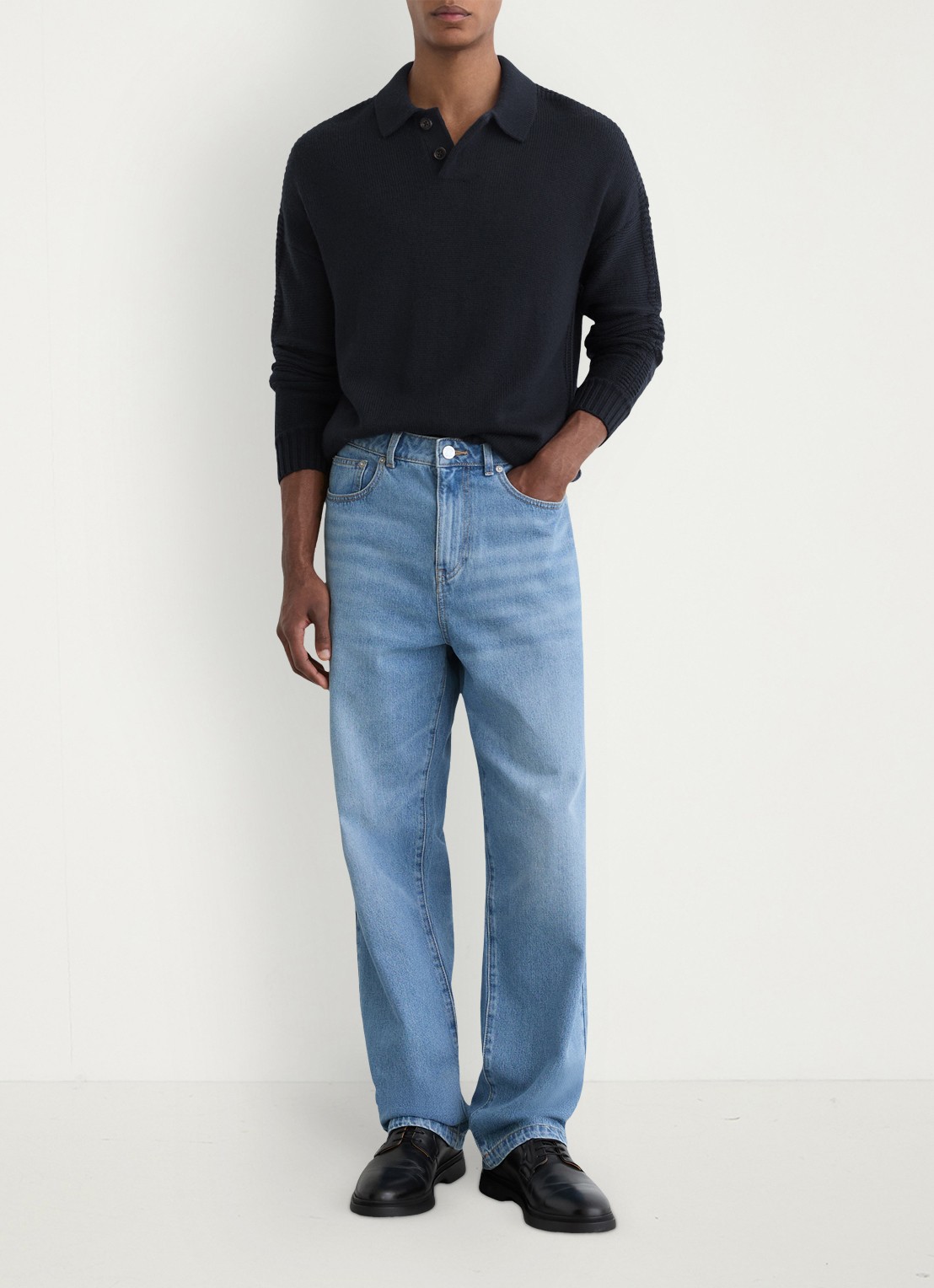 Reiss Elm fijngbreide trui in wolblend met polokraag  - voorkant 3 donkerblauw