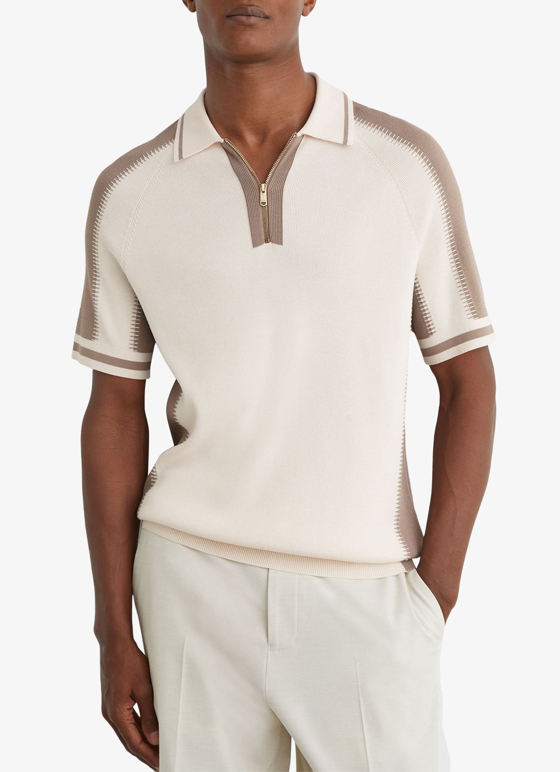 Reiss Elmers regular fit polo met colour blocking - detail creme
