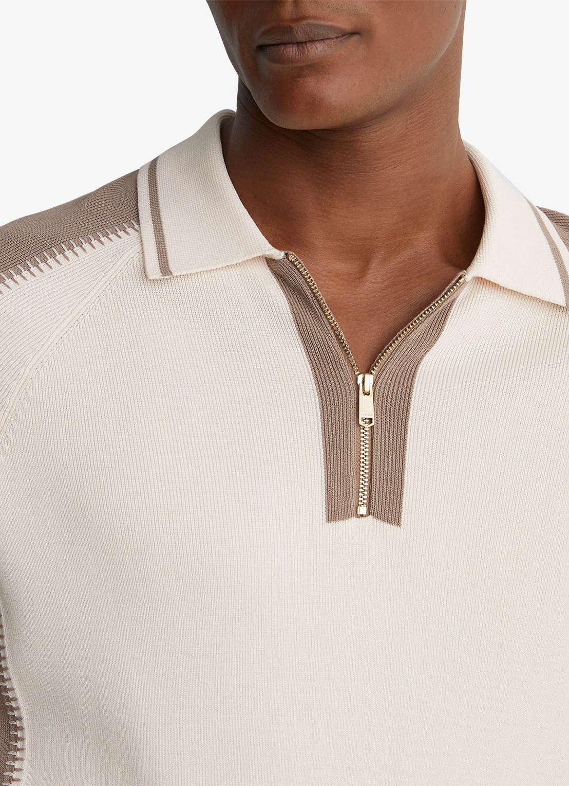 Reiss Elmers regular fit polo met colour blocking - detail 2 creme