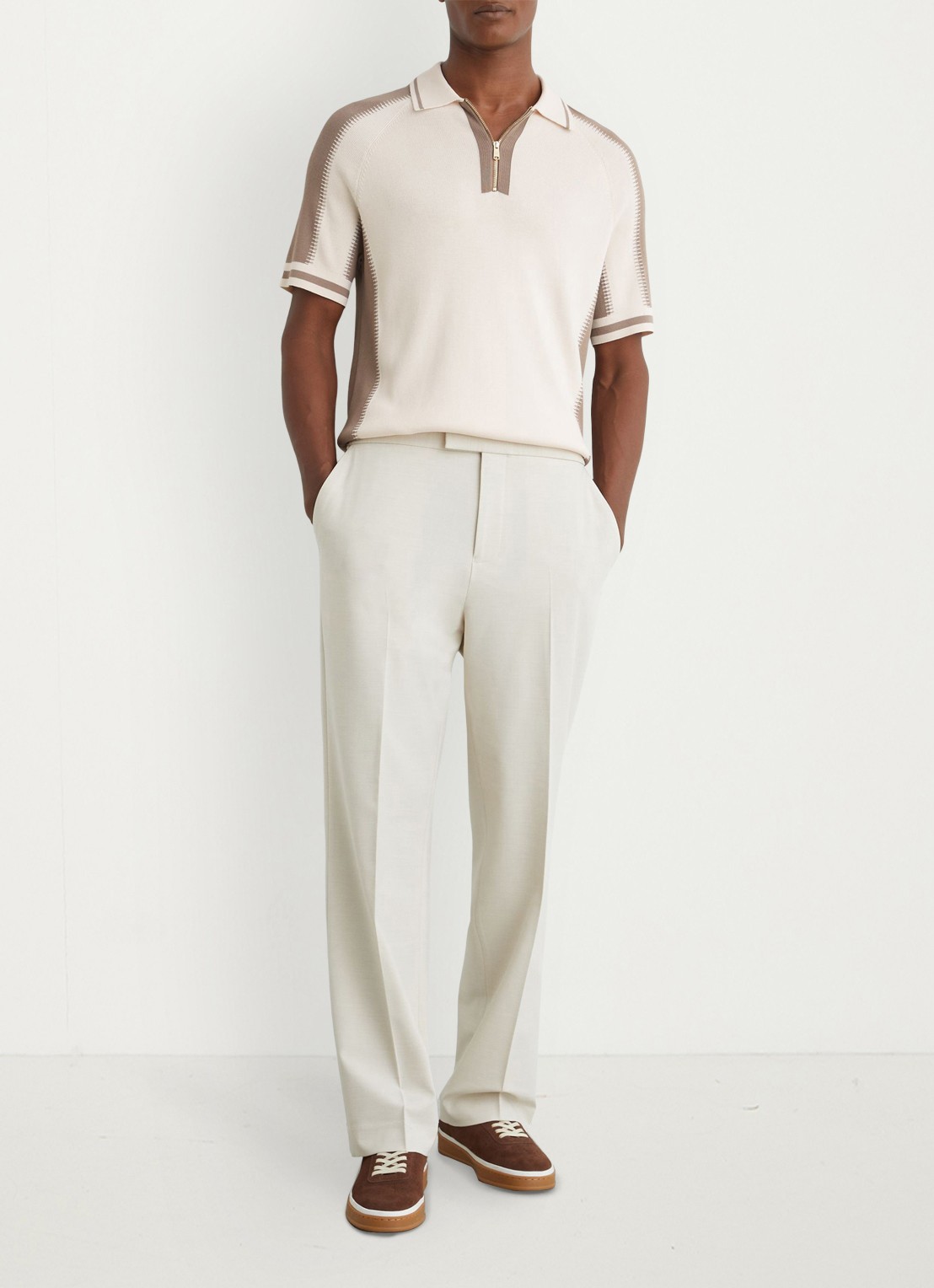 Reiss Elmers regular fit polo met colour blocking - voorkant 5 creme