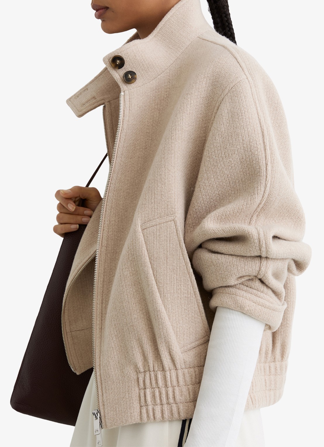 Reiss Elodie bomberjack van wol met opstaande kraag - detail 4 beige