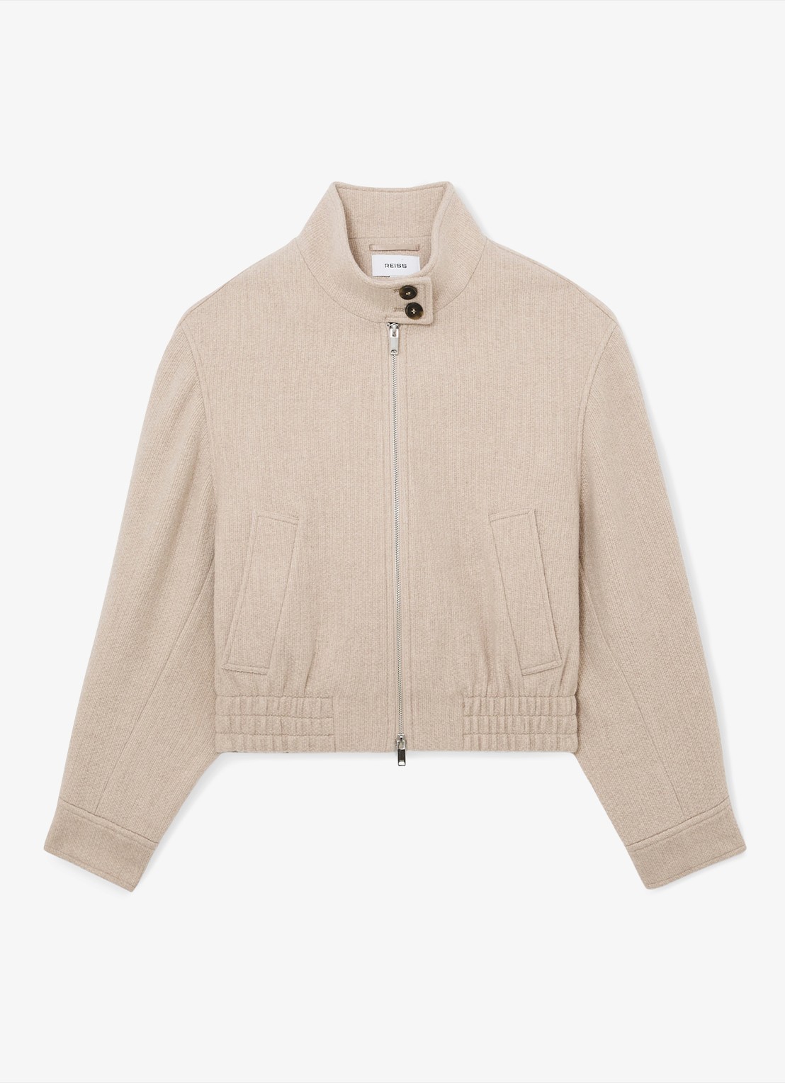 Reiss Elodie bomberjack van wol met opstaande kraag - voorkant 6 beige