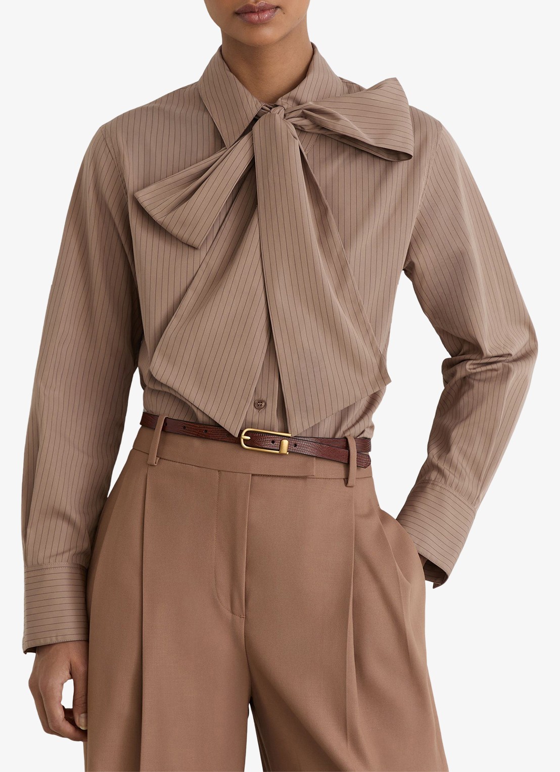 Reiss Elowen blouse met streepprint - detail lichtbruin
