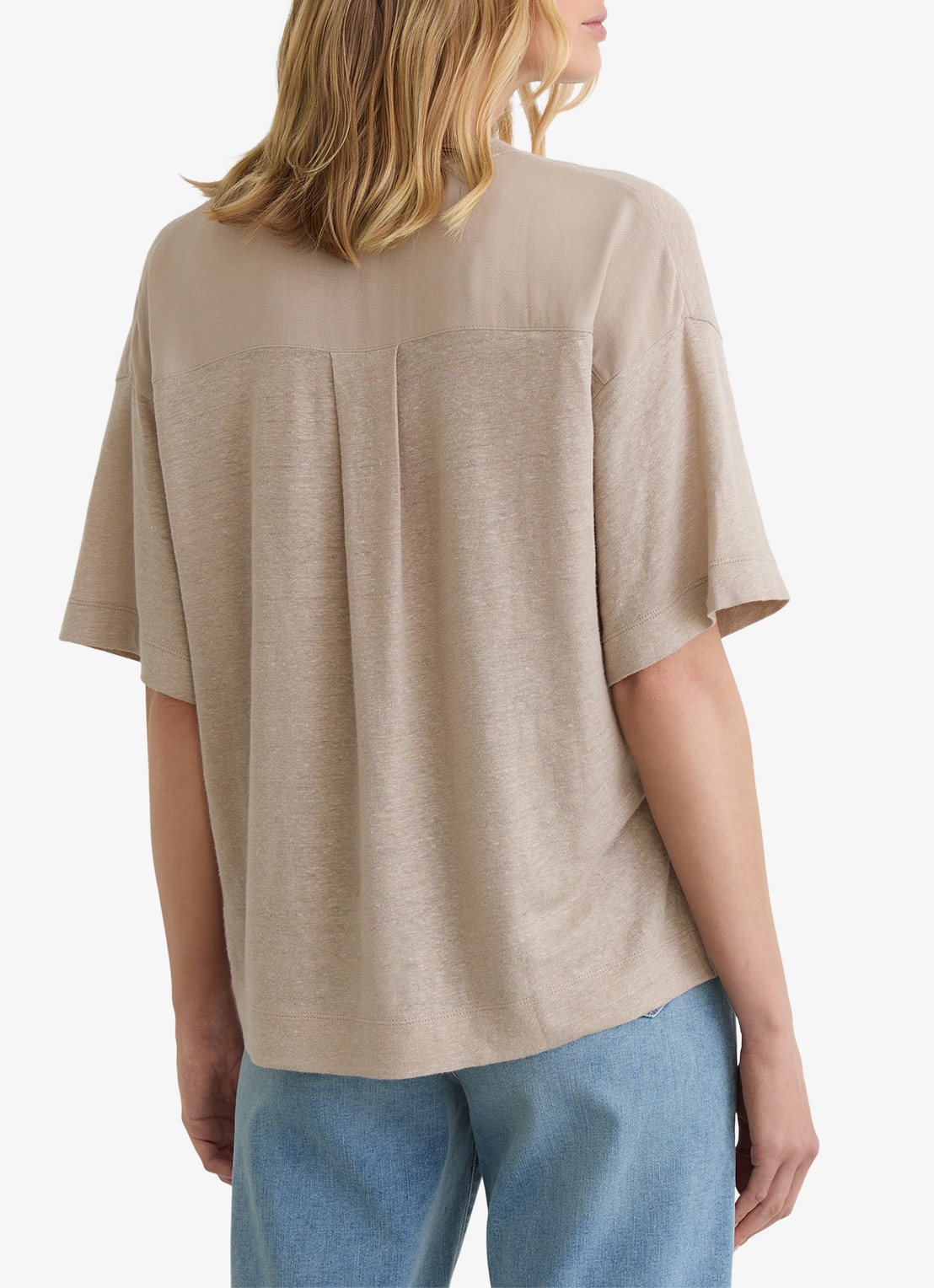Reiss Ember T-shirt van linnen met V-hals - achterkant beige