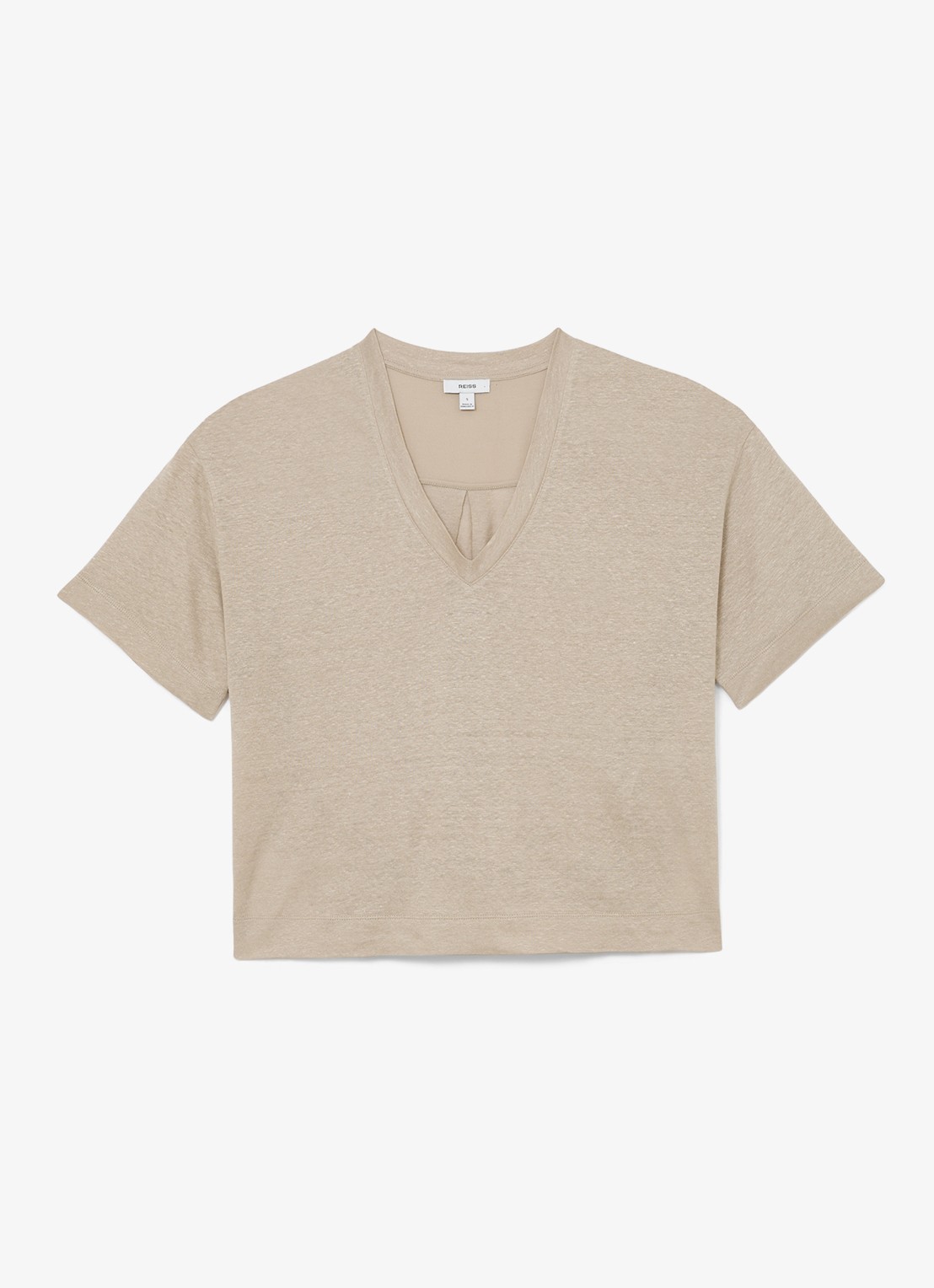 Reiss Ember T-shirt van linnen met V-hals - voorkant 2 beige