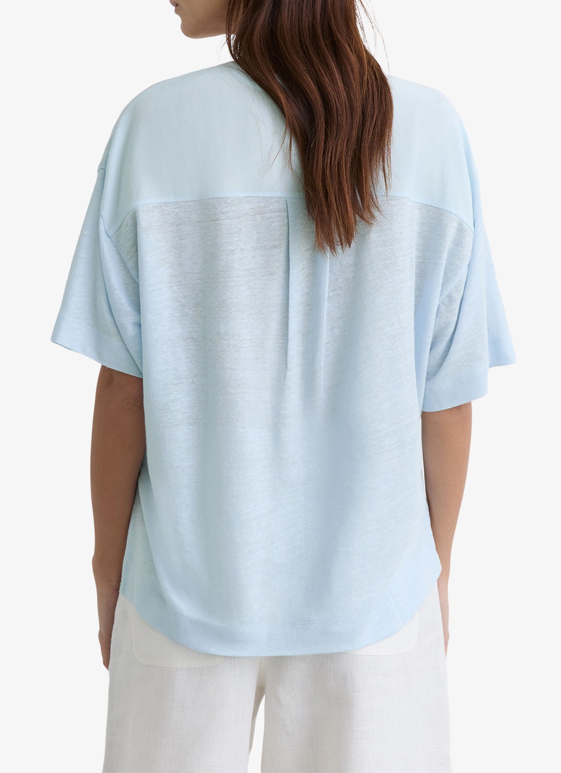Reiss Ember T-shirt van linnen met V-hals - achterkant donkerblauw