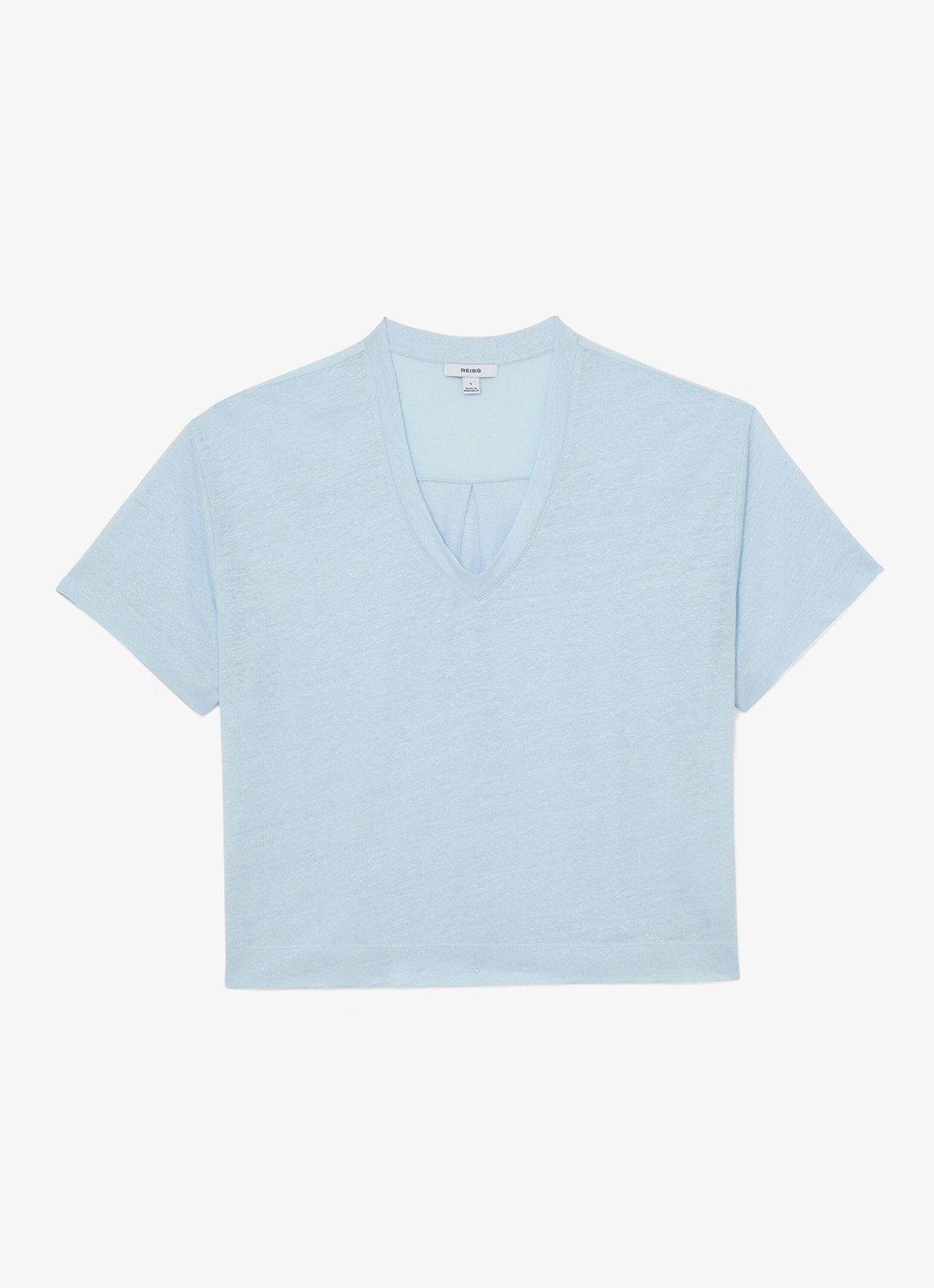 Reiss Ember T-shirt van linnen met V-hals - voorkant 5 donkerblauw