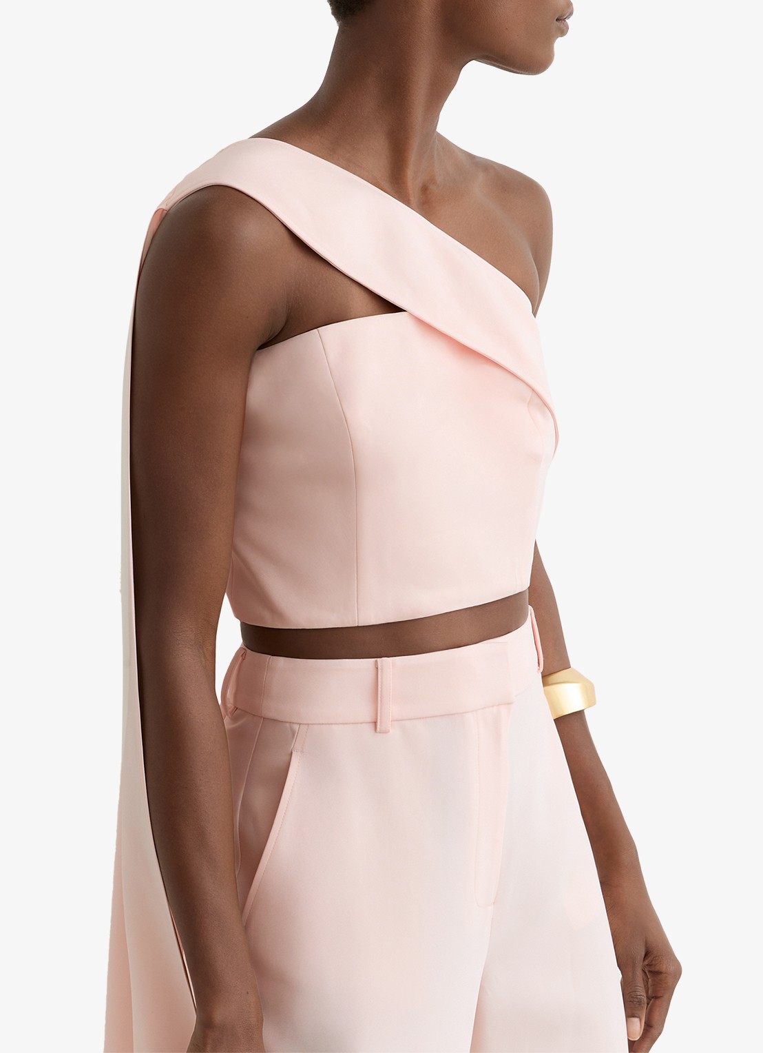 Reiss Emilia one shoulder top met sjaalkraag - detail 3 lichtroze