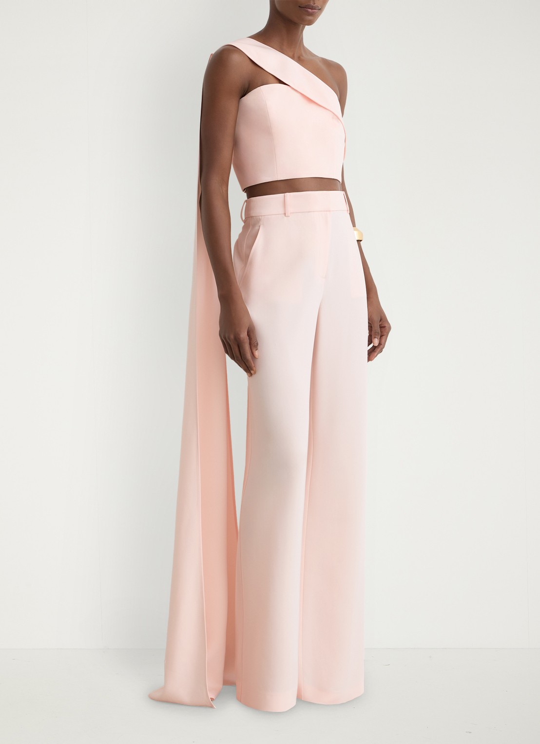 Reiss Emilia one shoulder top met sjaalkraag - voorkant 2 lichtroze