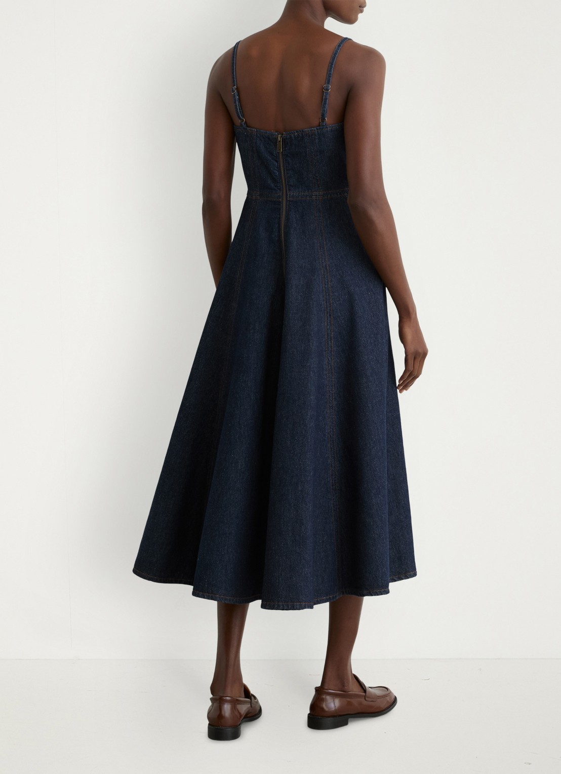 Reiss Emma midi denim jurk met cut-out detail - achterkant donkerblauw
