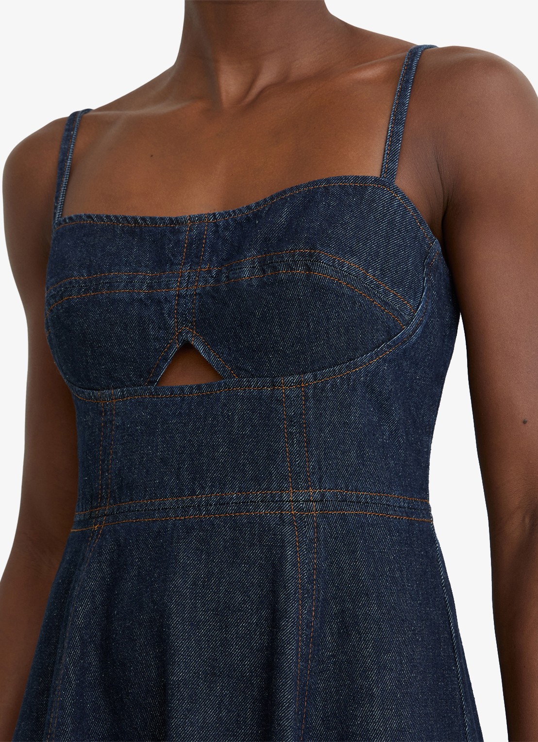 Reiss Emma midi denim jurk met cut-out detail - detail 3 donkerblauw