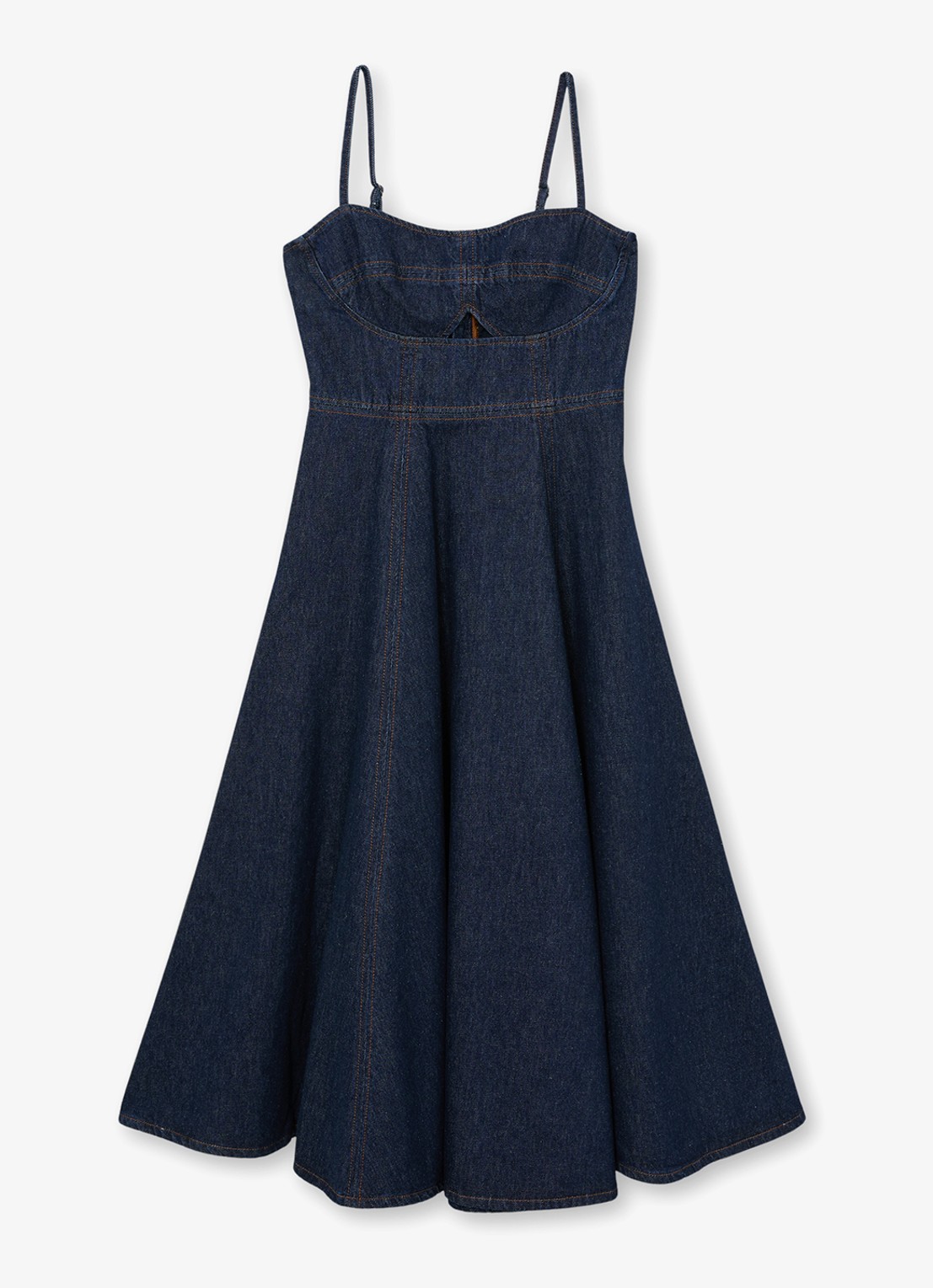 Reiss Emma midi denim jurk met cut-out detail - voorkant 5 donkerblauw