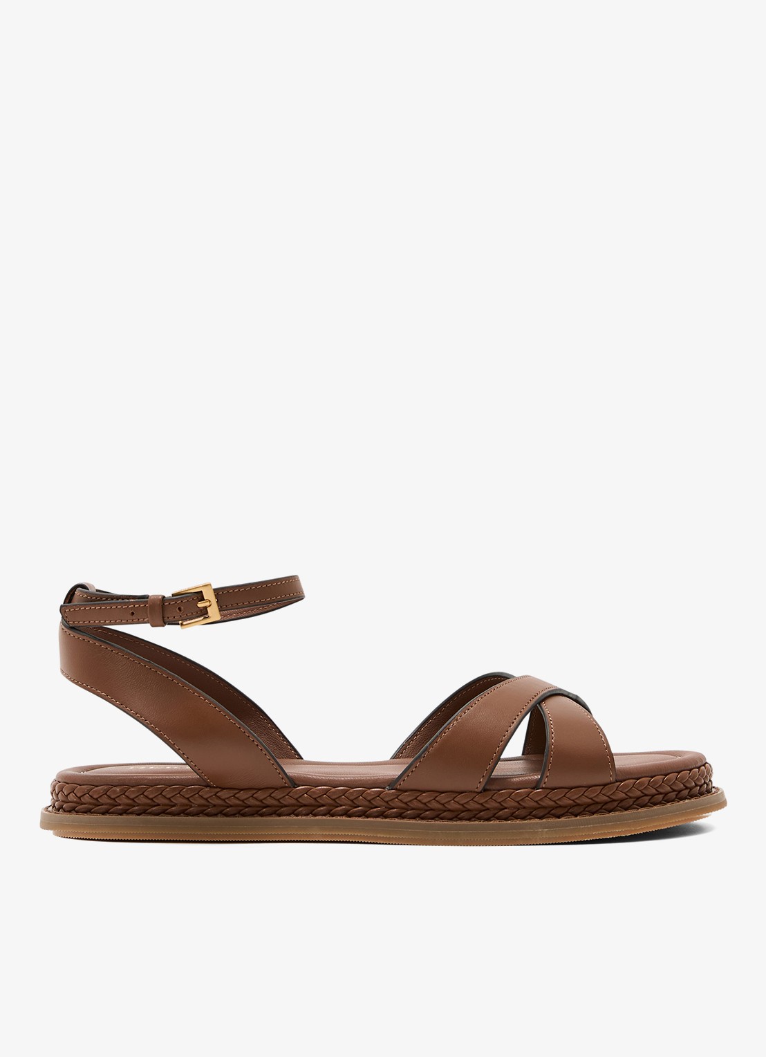 Reiss Emma sandaal van leer met gevlochten detail  - voorkant bruin