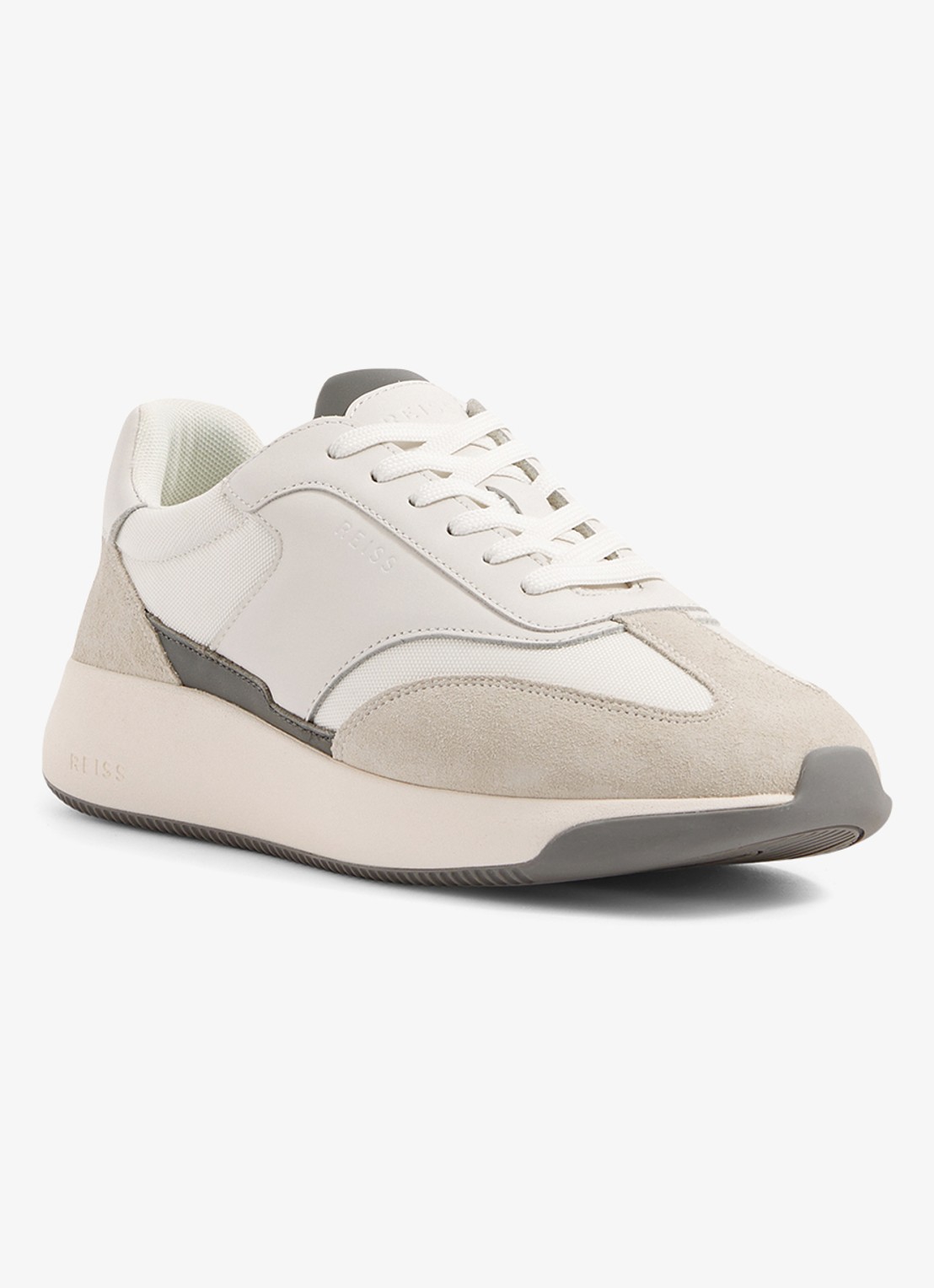 Reiss Emmett sneaker van mesh met suède en leren details - detail 2 gebroken wit
