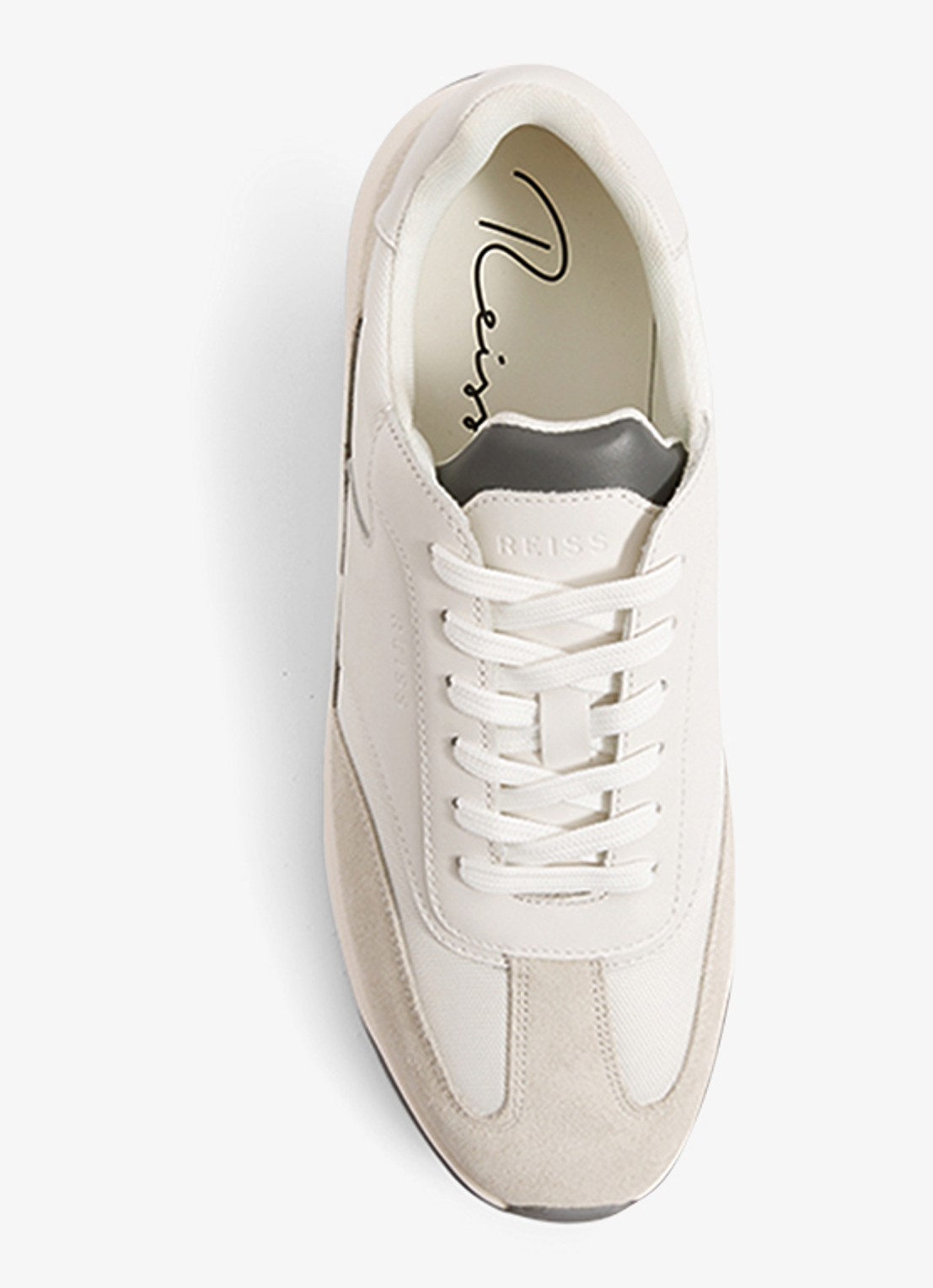 Reiss Emmett sneaker van mesh met suède en leren details - voorkant 4 gebroken wit