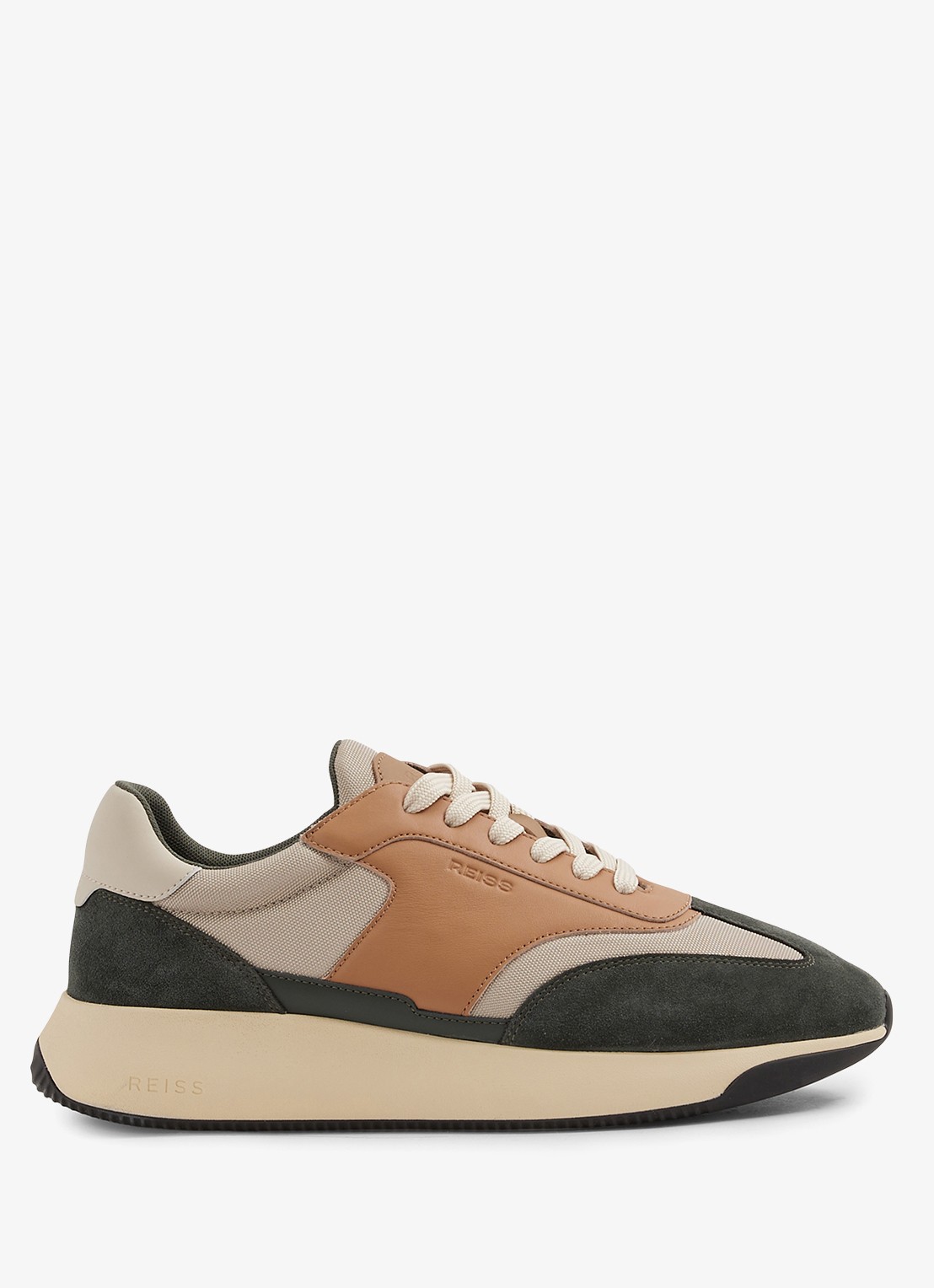 Reiss Emmett sneaker van mesh met suède en leren details - voorkant 5 bronsgroen