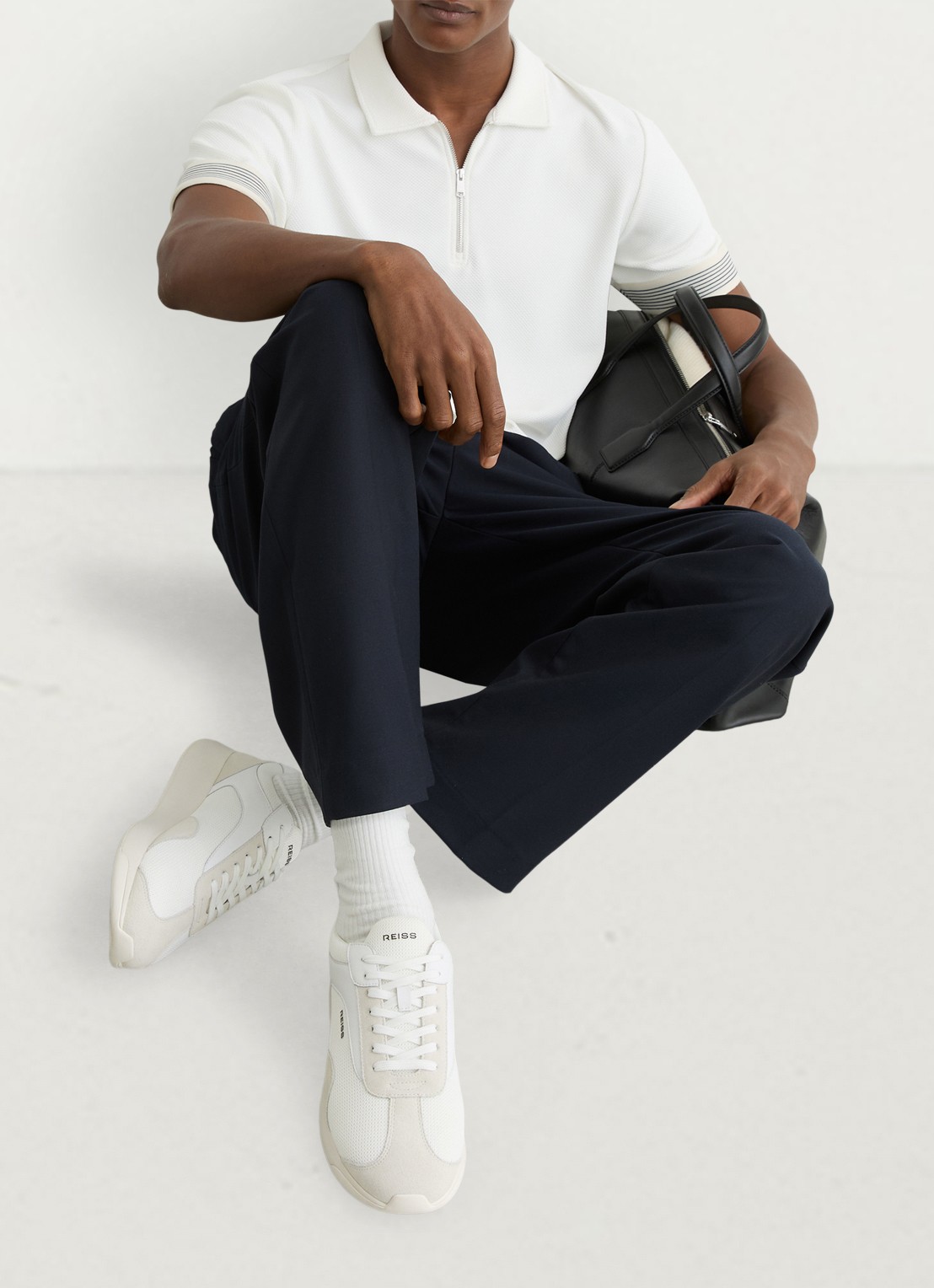 Reiss Emmett V2 sneaker met details van suède  - voorkant 4 wit