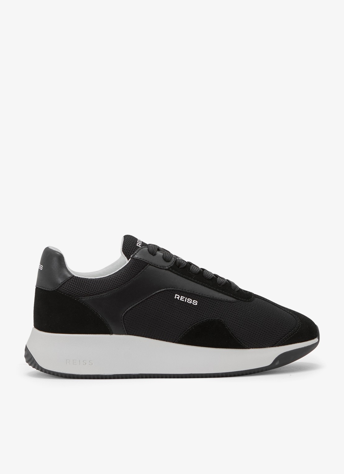 Reiss Emmett V2 sneaker met details van suède  - voorkant zwart