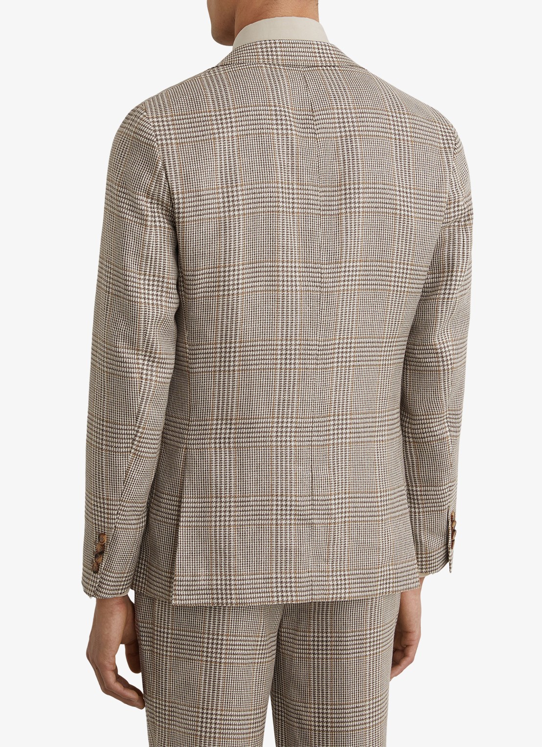 Reiss Epsom regular fit colbert in linnenblend met ruitdessin - achterkant 6 bruin