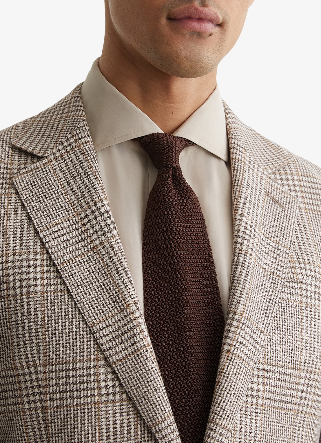 Reiss Epsom regular fit colbert in linnenblend met ruitdessin - detail 2 bruin