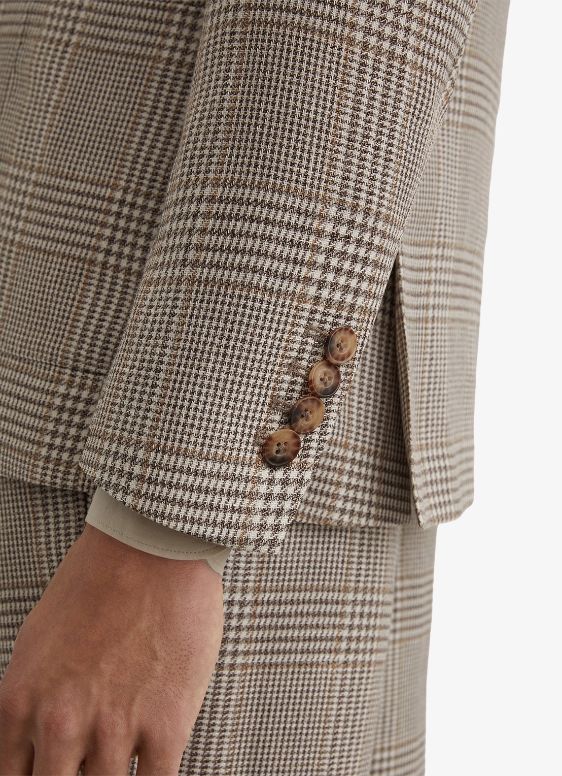 Reiss Epsom regular fit colbert in linnenblend met ruitdessin - detail 3 bruin