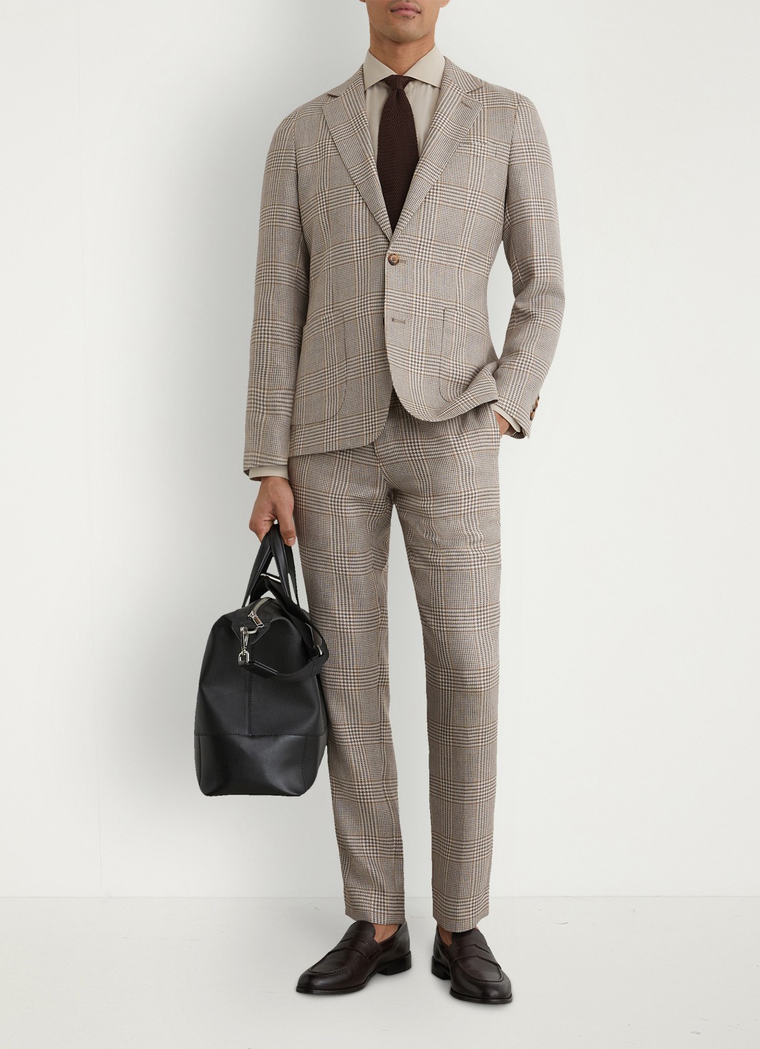 Reiss Epsom regular fit colbert in linnenblend met ruitdessin - voorkant 8 bruin
