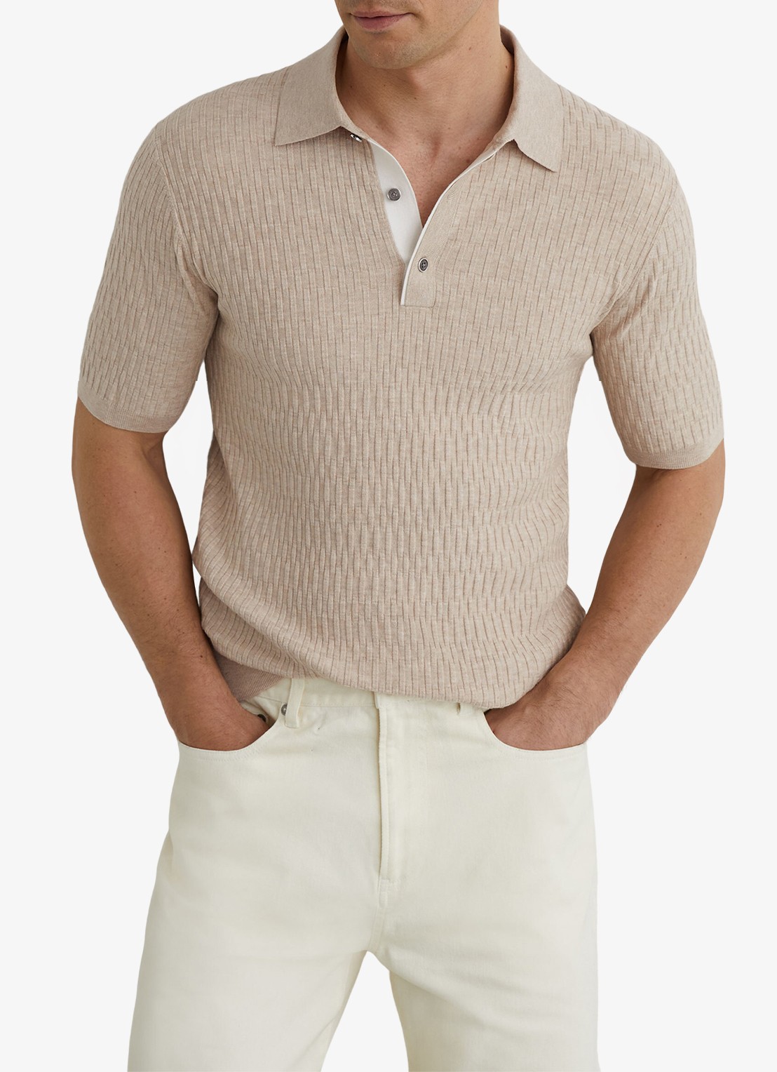 Reiss Era polo met structuur - detail 4 bruin