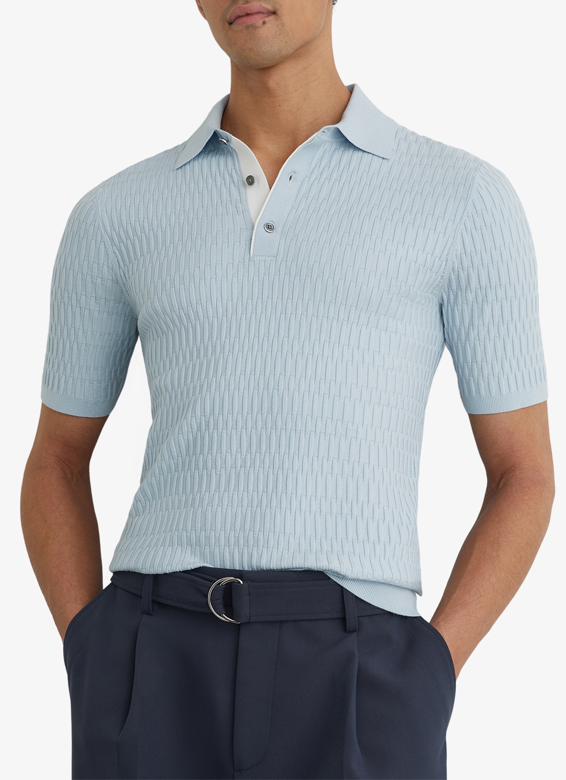 Reiss Era polo met structuur - detail 3 lichtblauw
