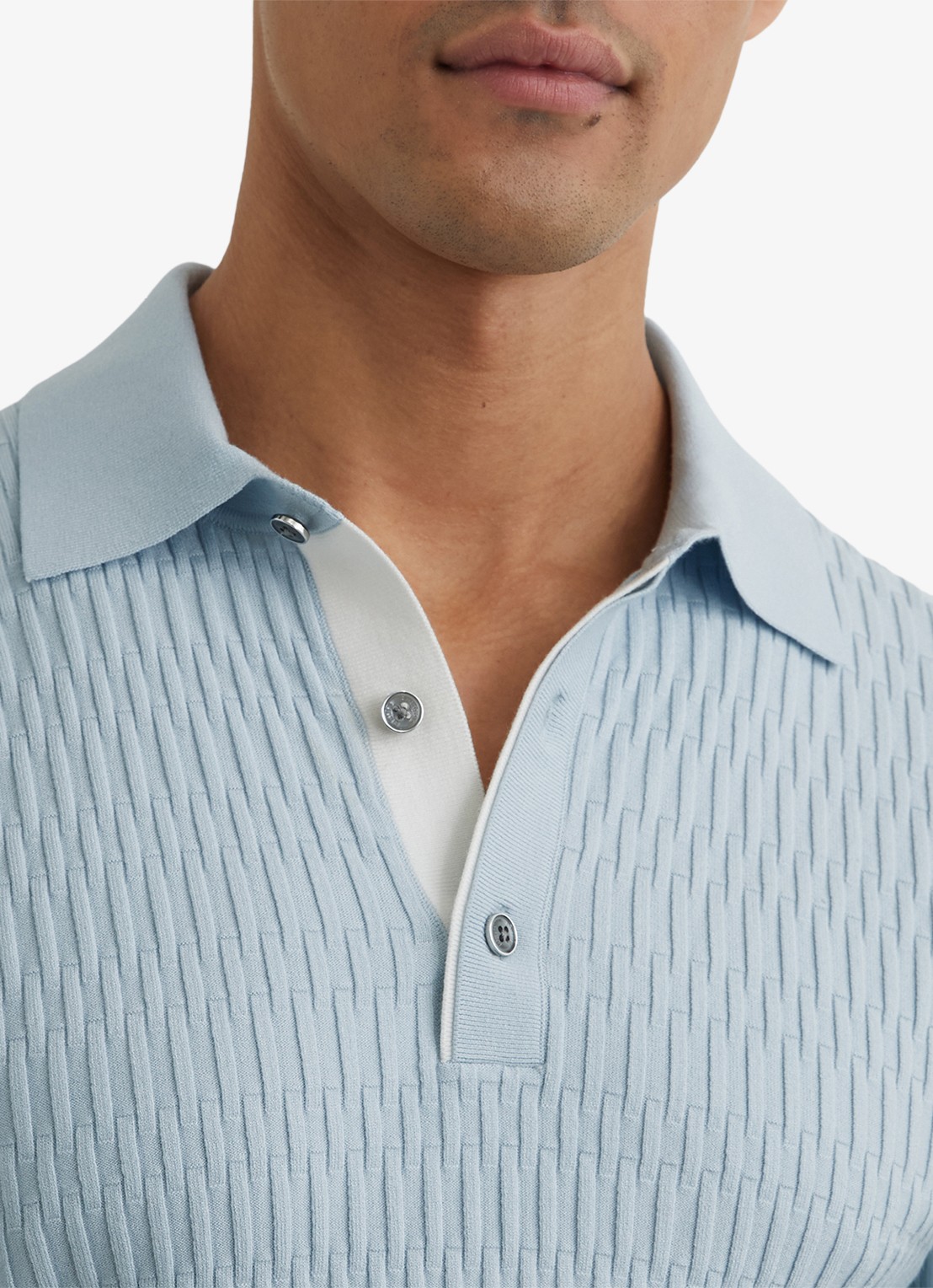 Reiss Era polo met structuur - detail 4 lichtblauw