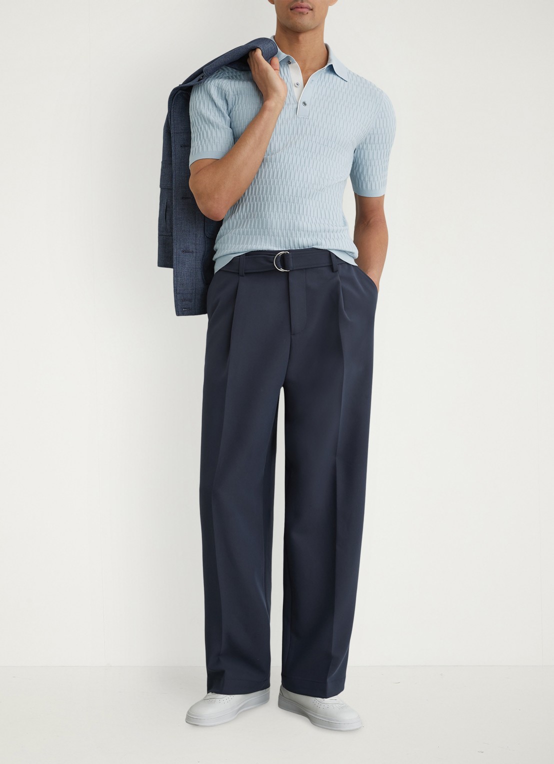 Reiss Era polo met structuur - voorkant 2 lichtblauw